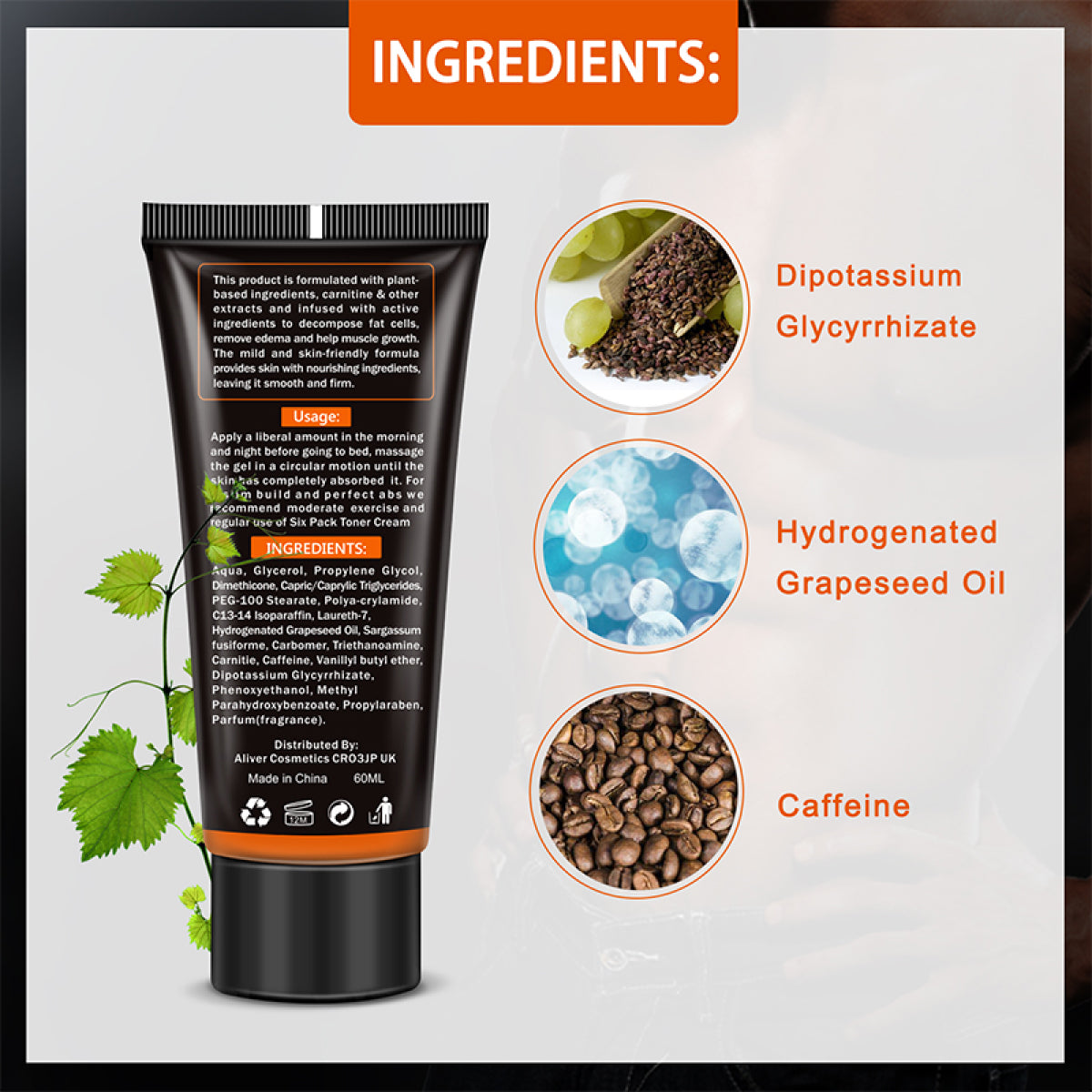 ALIVER Abs Muscle Stimulator Body Cream for Man, 60ml