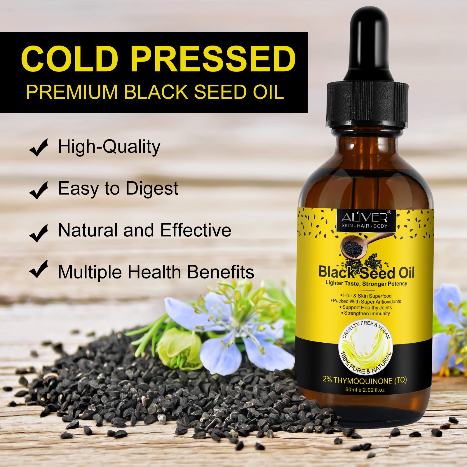 ALIVER Pure Black Seed Oil for Hair Growth, 60ml