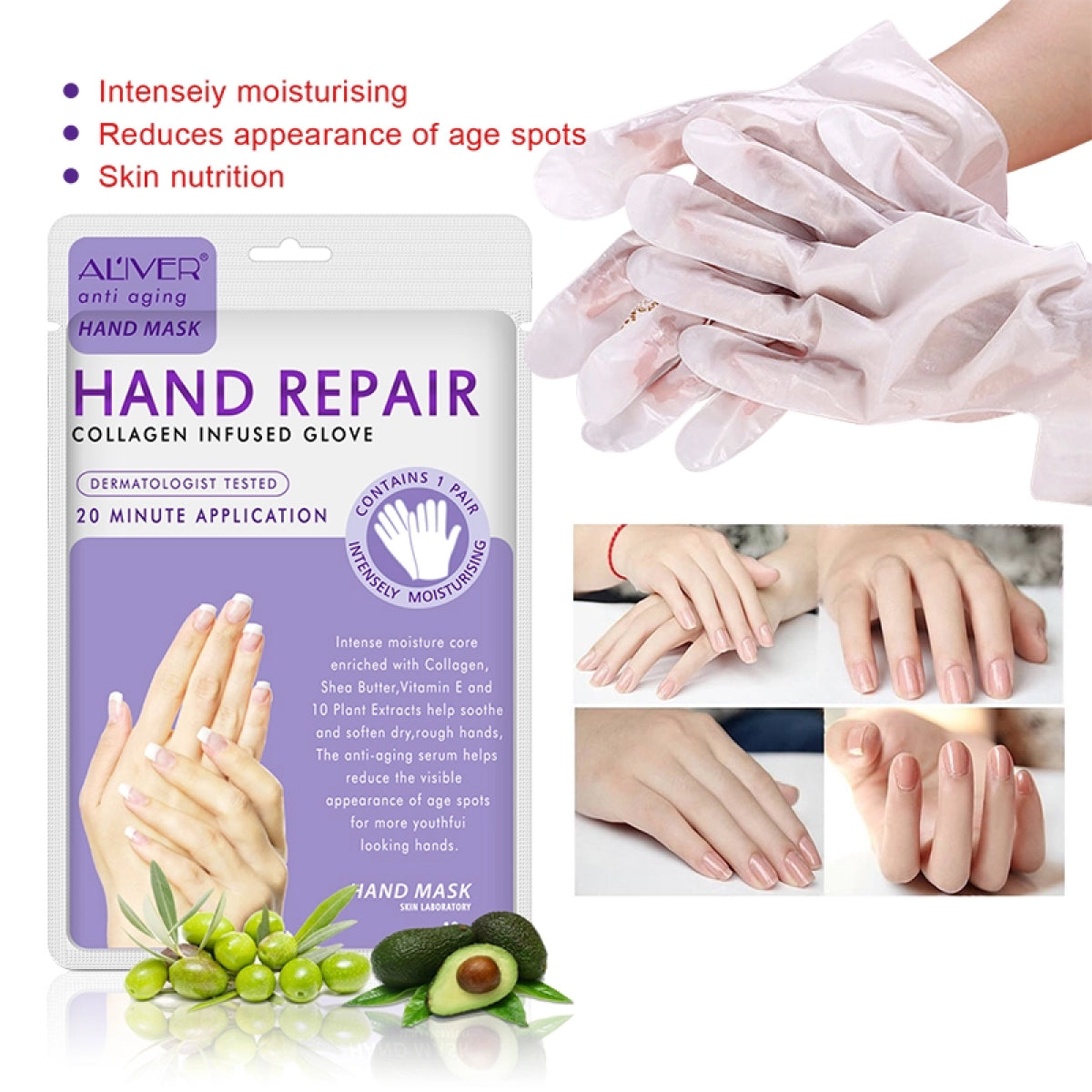 Aliver Hand Moisturizing Gloves for Repair Dry Cracked Skin