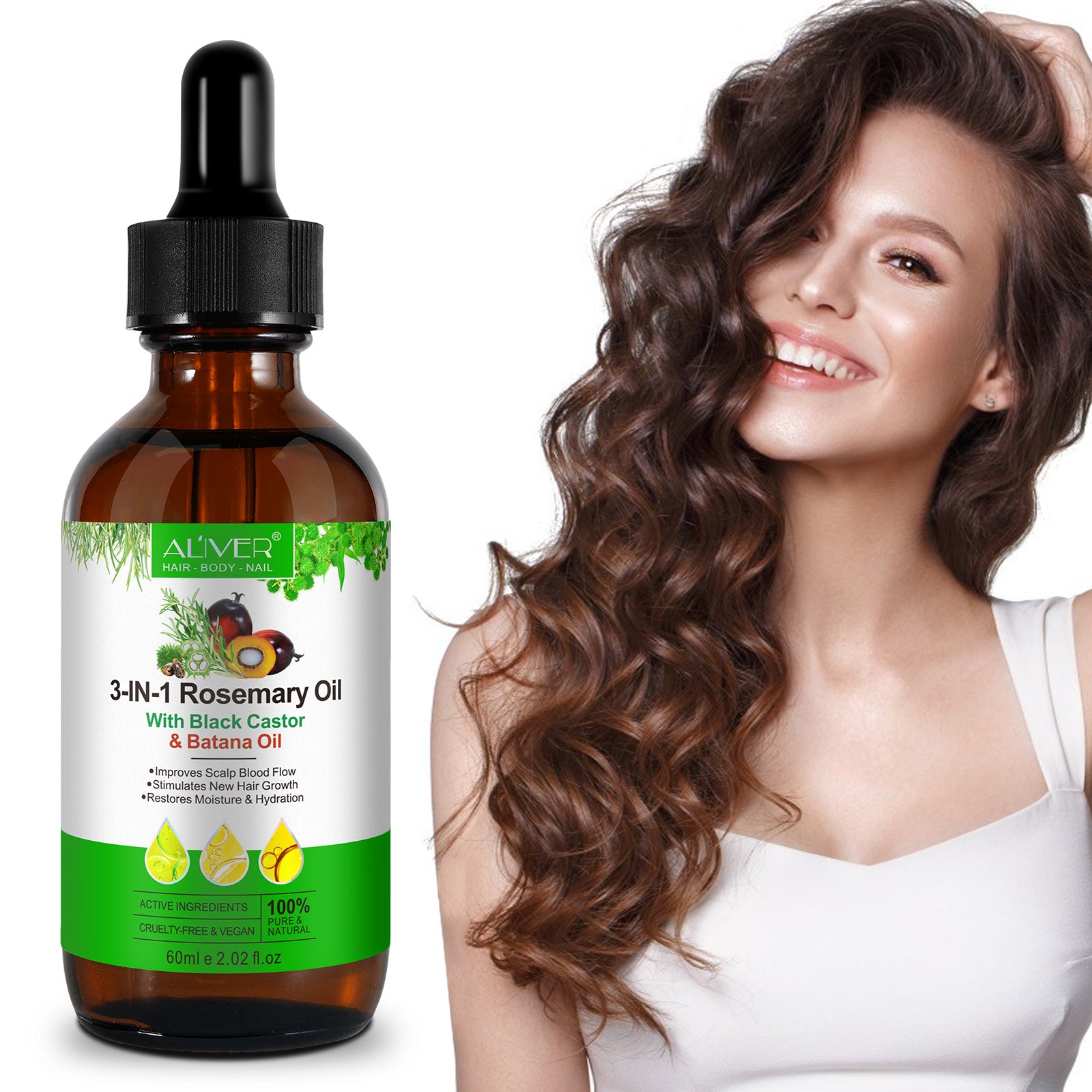 ALIVER Pure Rosemary Oil with Black Castor & Batana Oil for Hair Growth, 60ml
