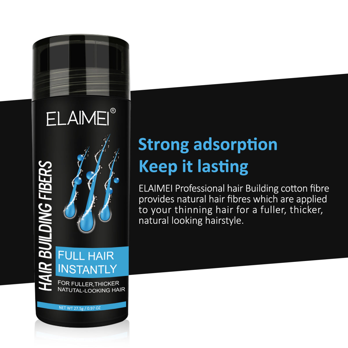 ELAIMEI Hair Loss Building Fibers, 27.5 g (Black)