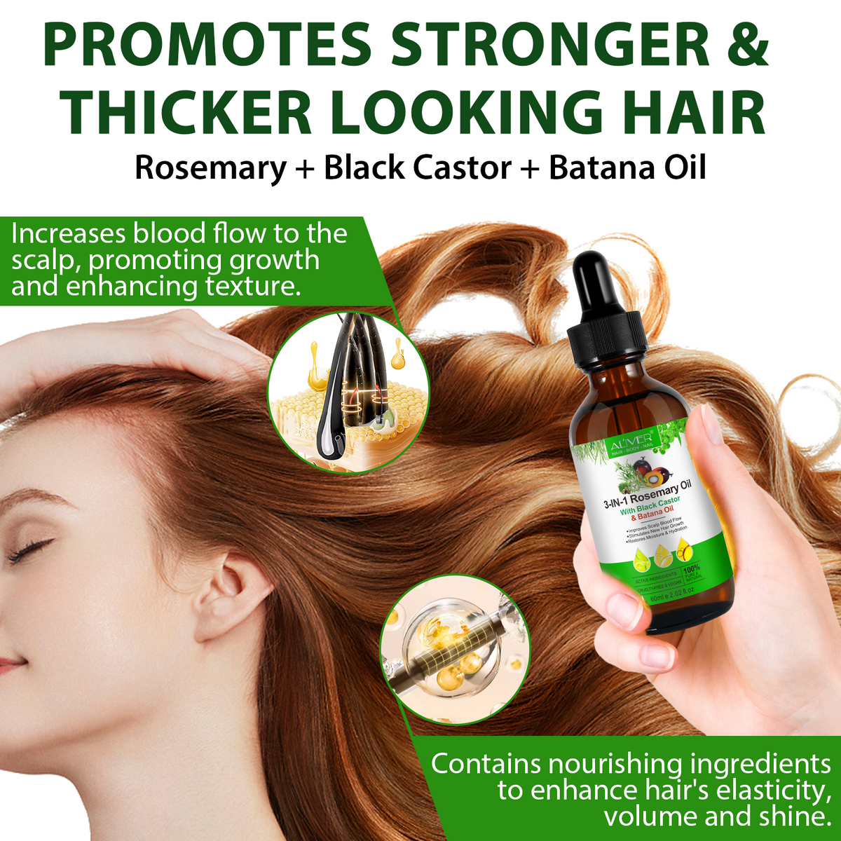 ALIVER Pure Rosemary Oil with Black Castor & Batana Oil for Hair Growth, 60ml