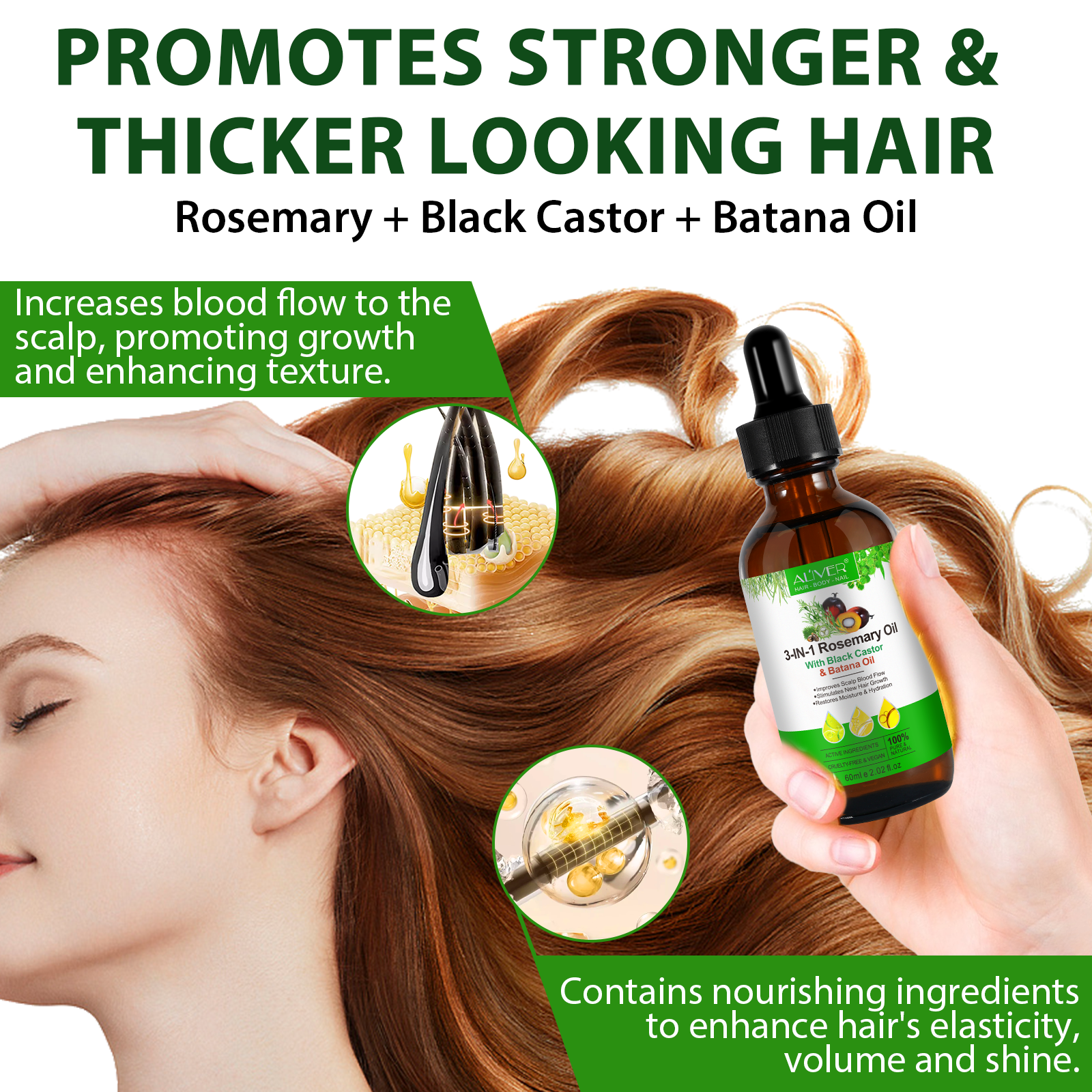 ALIVER Pure Rosemary Oil with Black Castor & Batana Oil for Hair Growth, 60ml