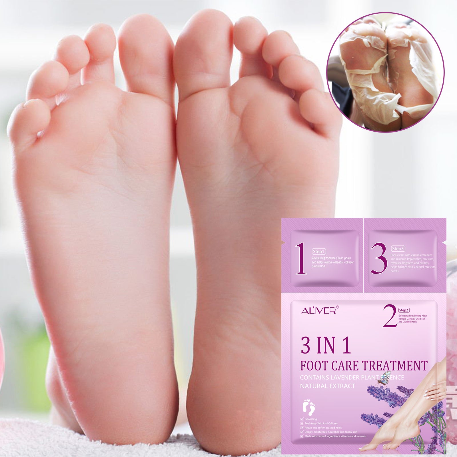 ALIVER 3in1 Exfoliating Foot Care Treatment Kit Peeling Mask