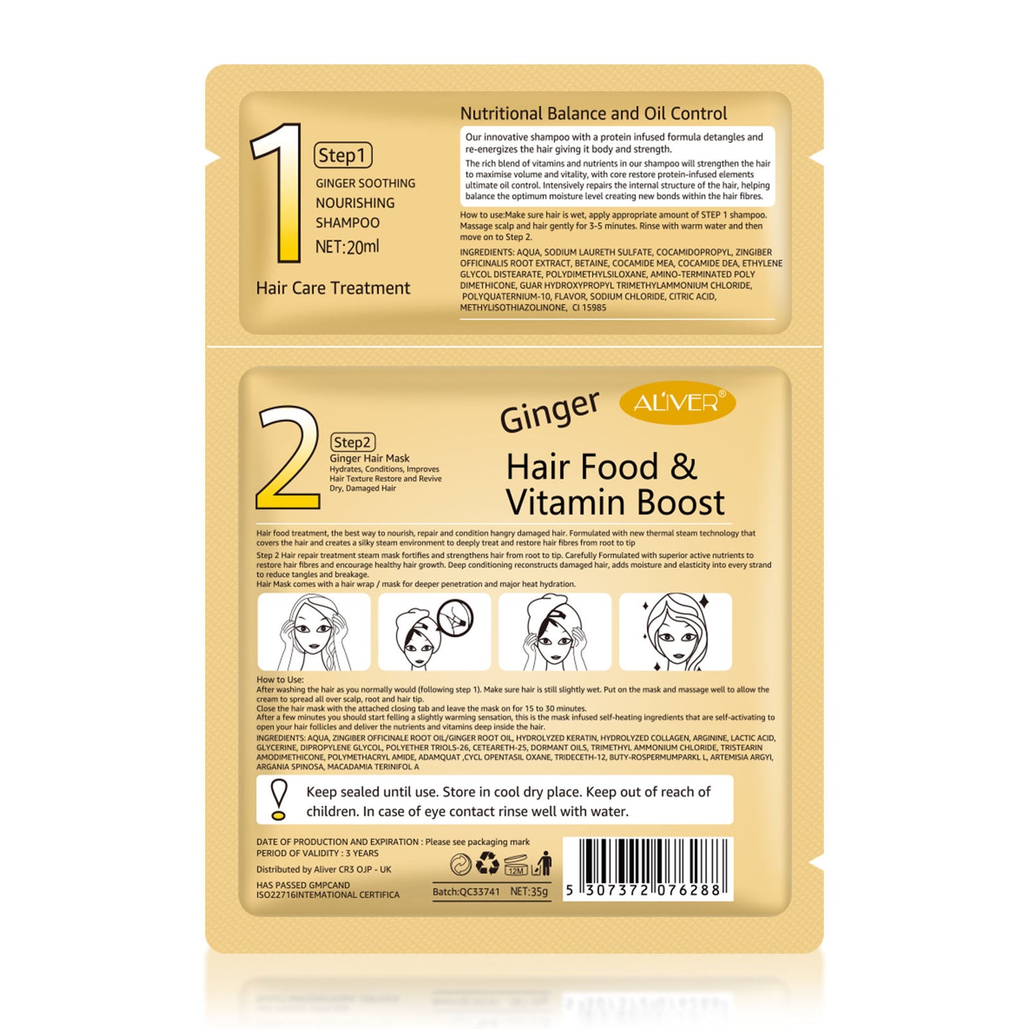 ALIVER 2in1 Ginger Hair Mask & Repair Shampoo Treatment, 35g