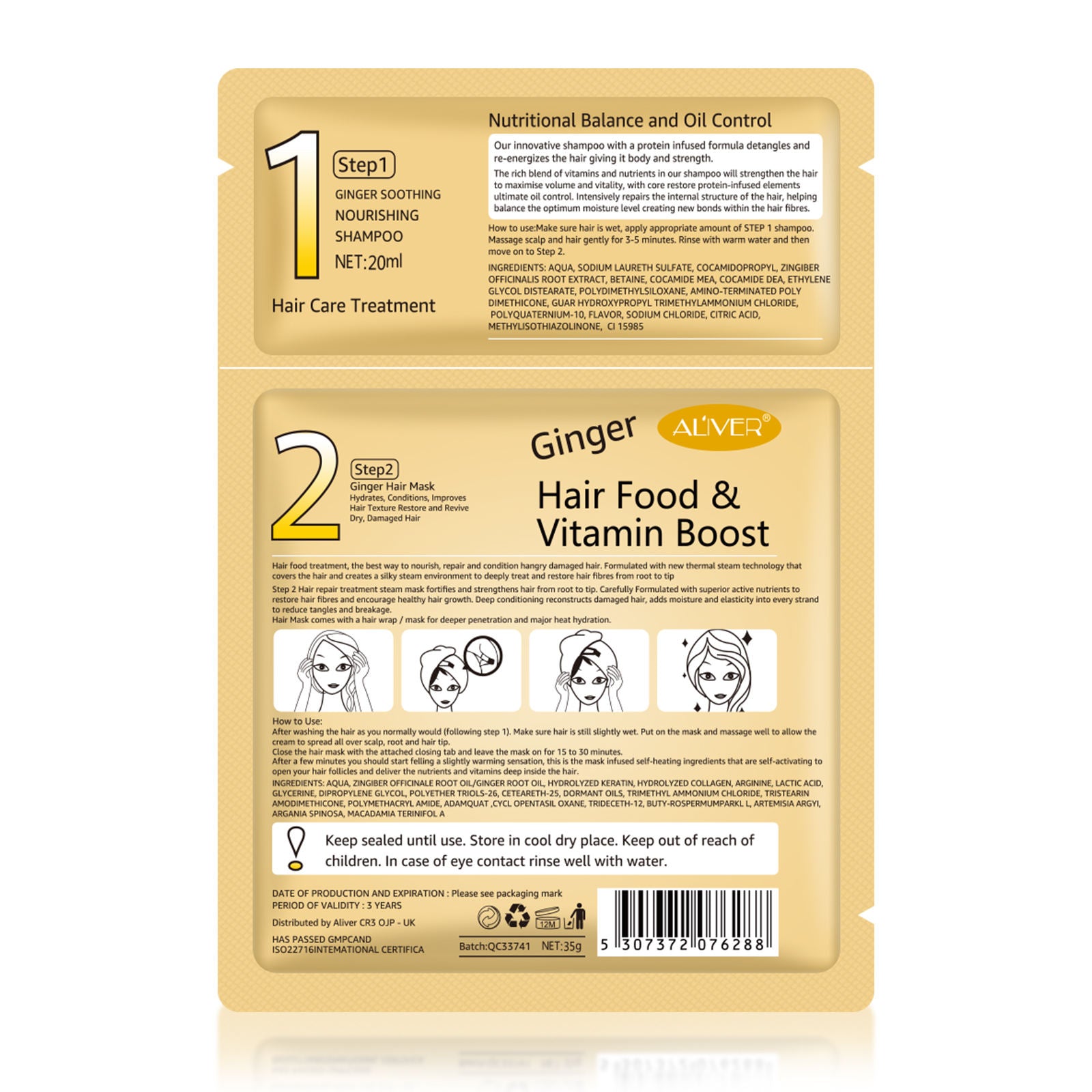 ALIVER 2in1 Ginger Hair Mask & Repair Shampoo Treatment, 35g