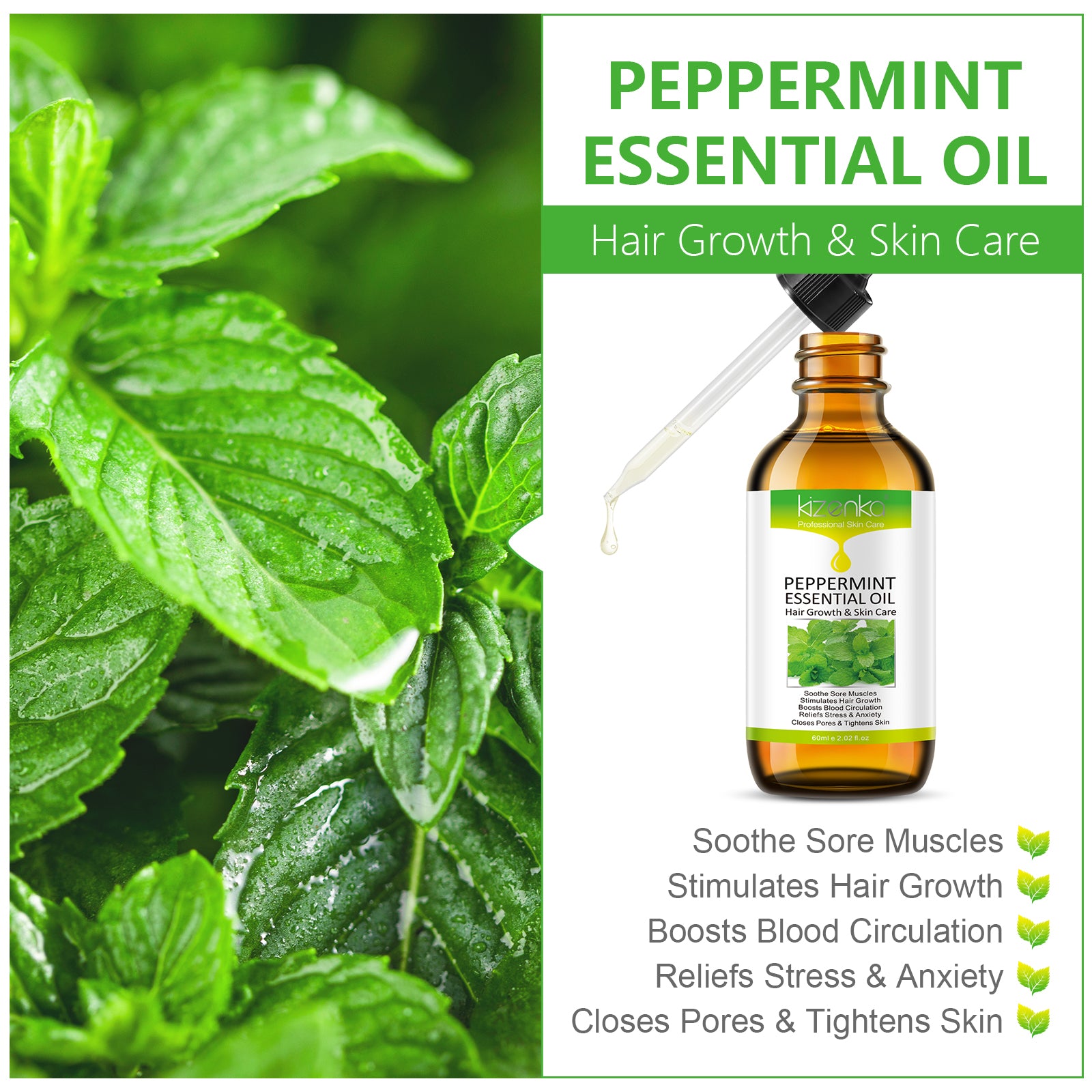 KIZENKA Peppermint Essential Oil, 60ml