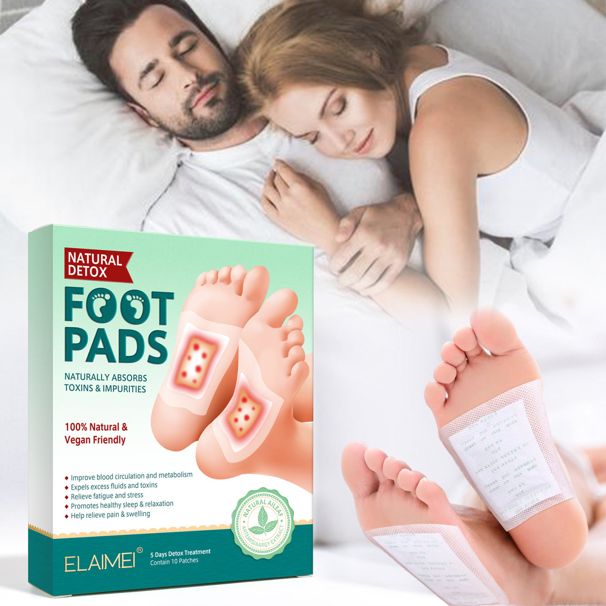 ELAIMEI Adhesive Detox Foot Patches, Toxin Removal Pads (10 pcs)