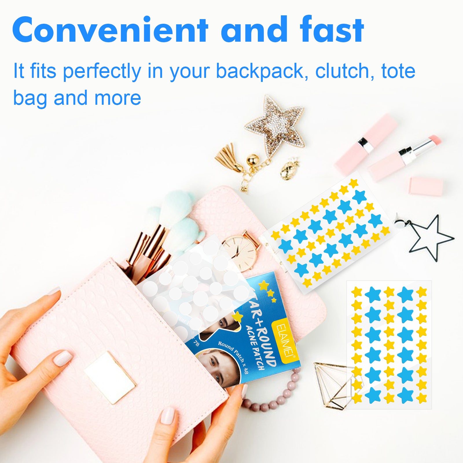 ELAIMEI Stars + Round Pimple Patches, pack of 126pcs (yellow, blue)