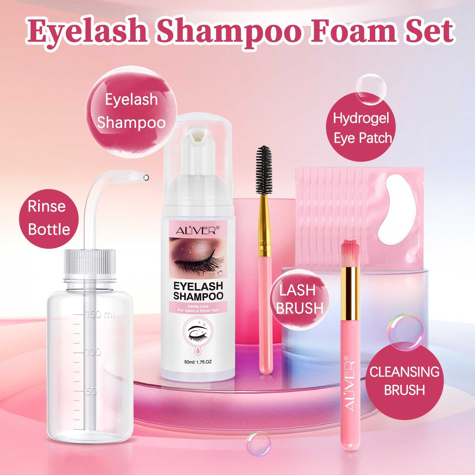 ALIVER Eyelash Shampoo for Lash Extension, Kit