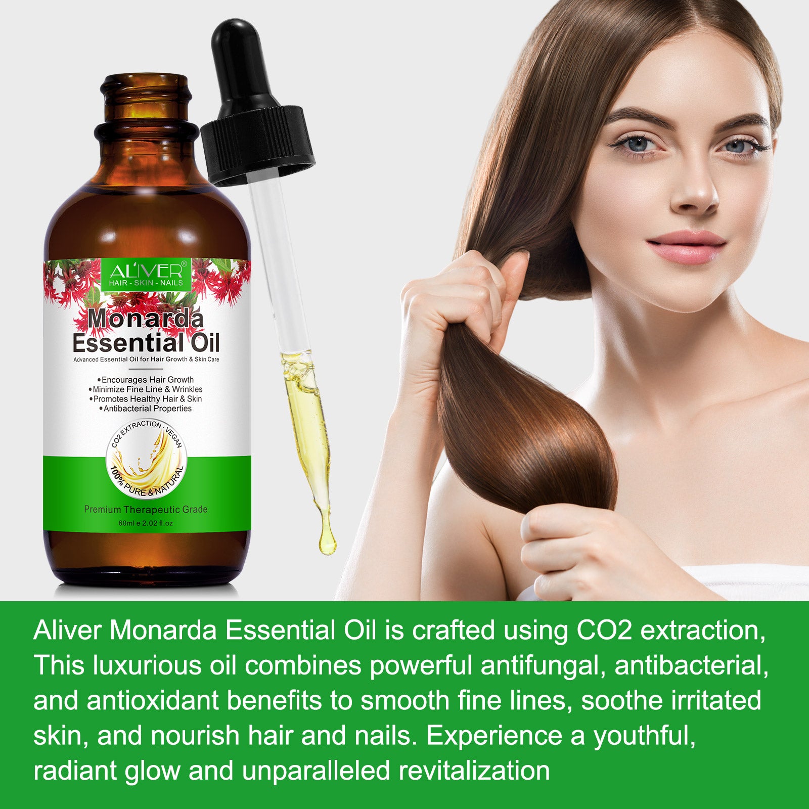 ALIVER Natural Monarda Essential Oil for Hair Growth, 60ml