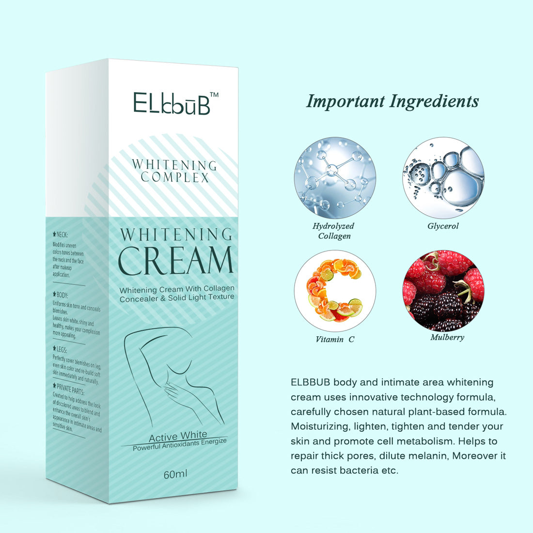 ELBBUB Whitening Cream for Body, 60ml