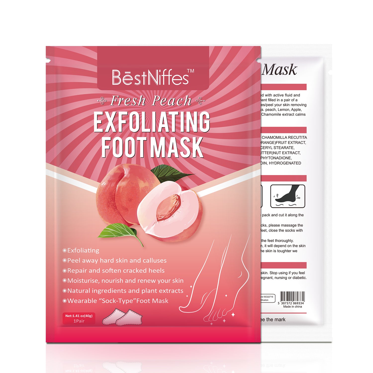 BestNiffes Exfoliating Foot Peel Mask, Fresh Peach