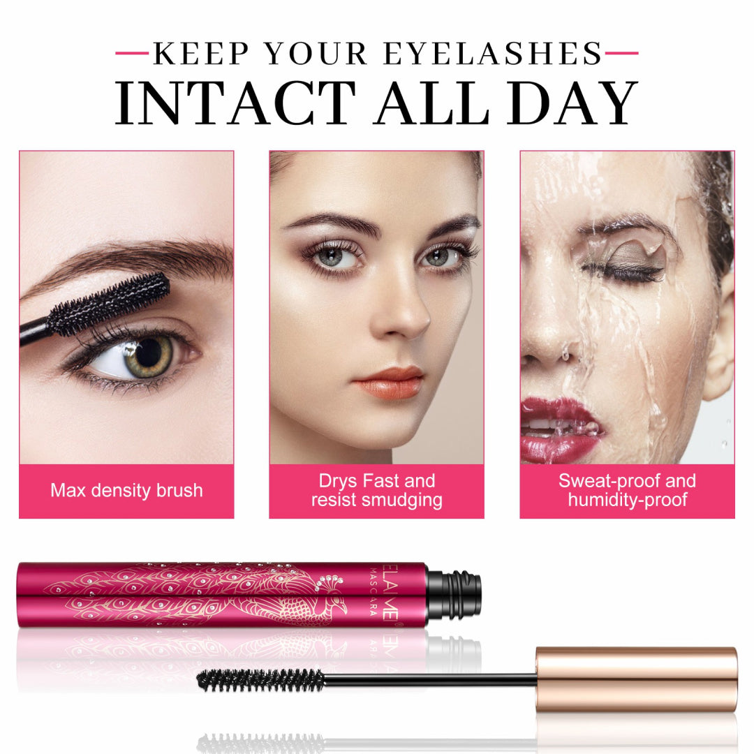 ELAIMEI Black 4D Silk Fiber Eyelash Mascara, Waterproof Makeup 10ml