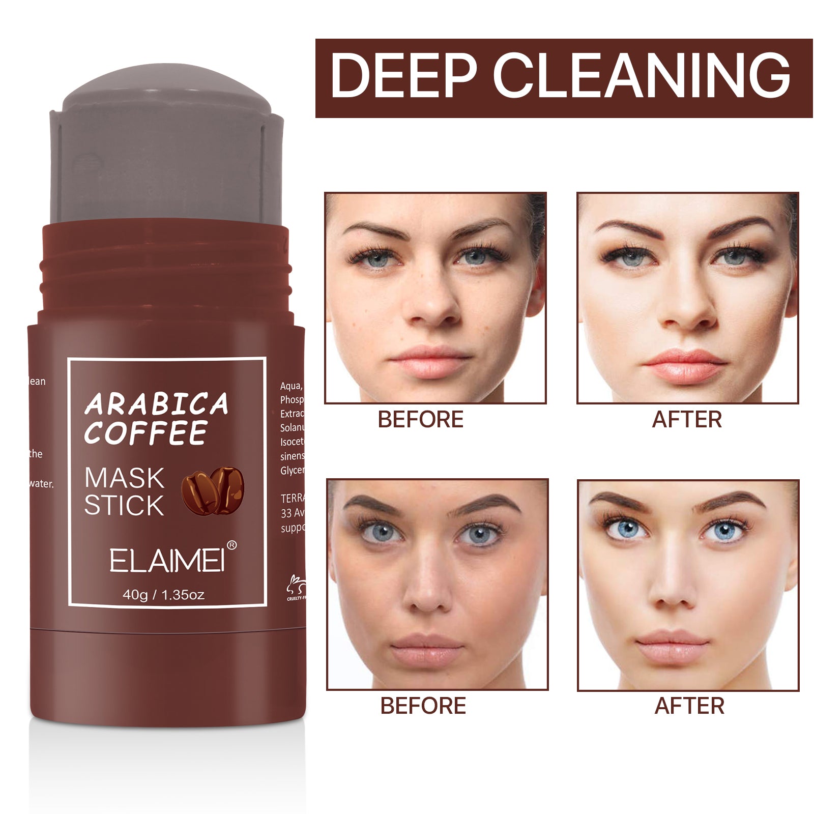 ELAIMEI Arabica Coffee Purifying Clay Mask Stick, 40g