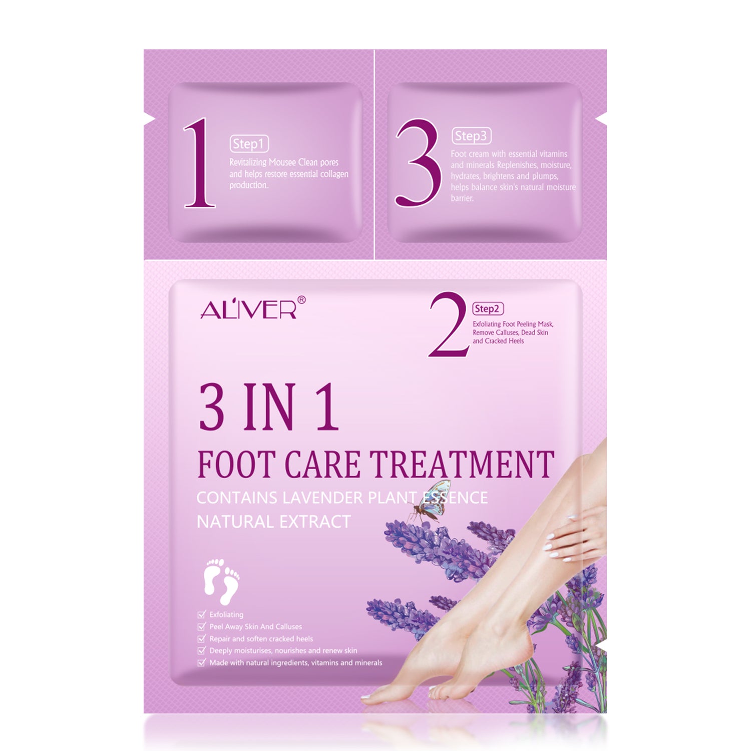 ALIVER 3in1 Exfoliating Foot Care Treatment Kit Peeling Mask