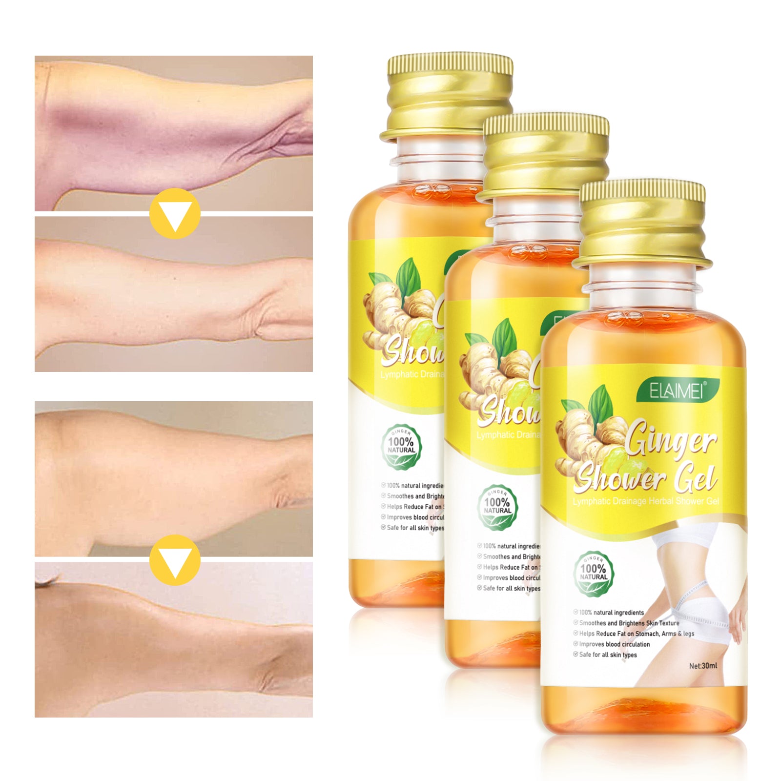 ELAIMEI Lymphatic Drainage Herbal Shower Gel, 30ml X 3 (Ginger)