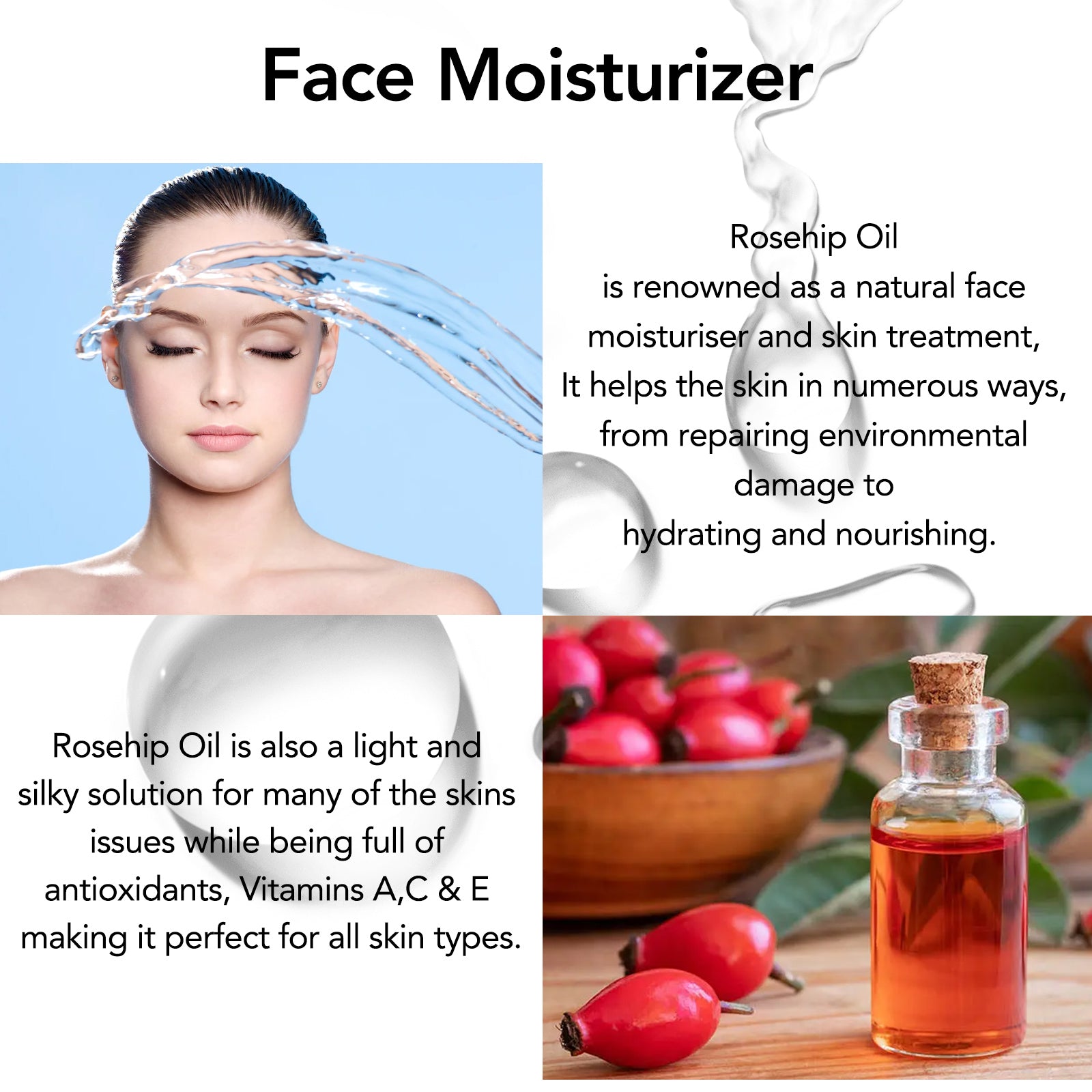 ALIVER Pure Rosehip Oil for Hair, Face & Body, 60ml