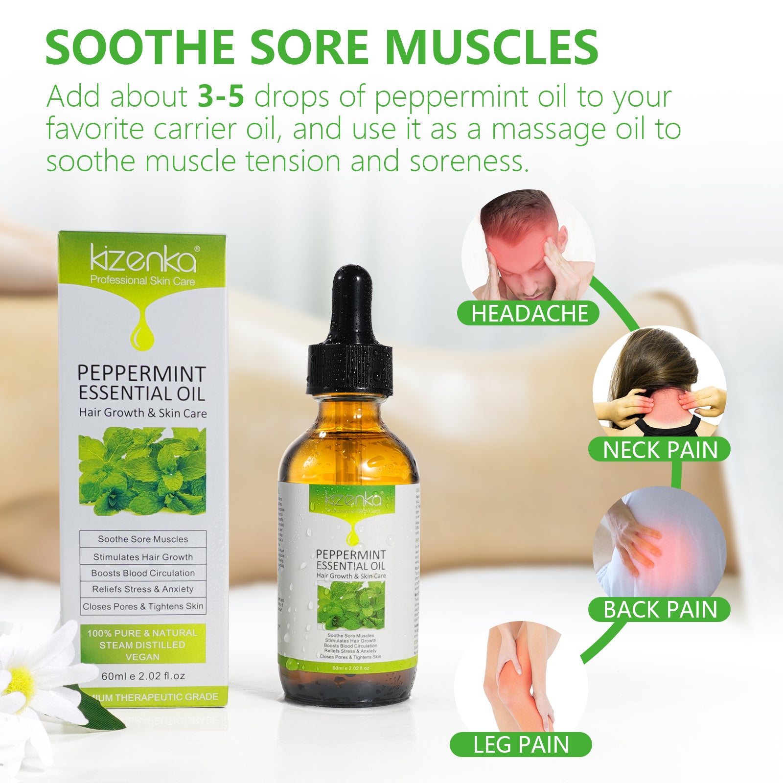 KIZENKA Peppermint Essential Oil, 60ml