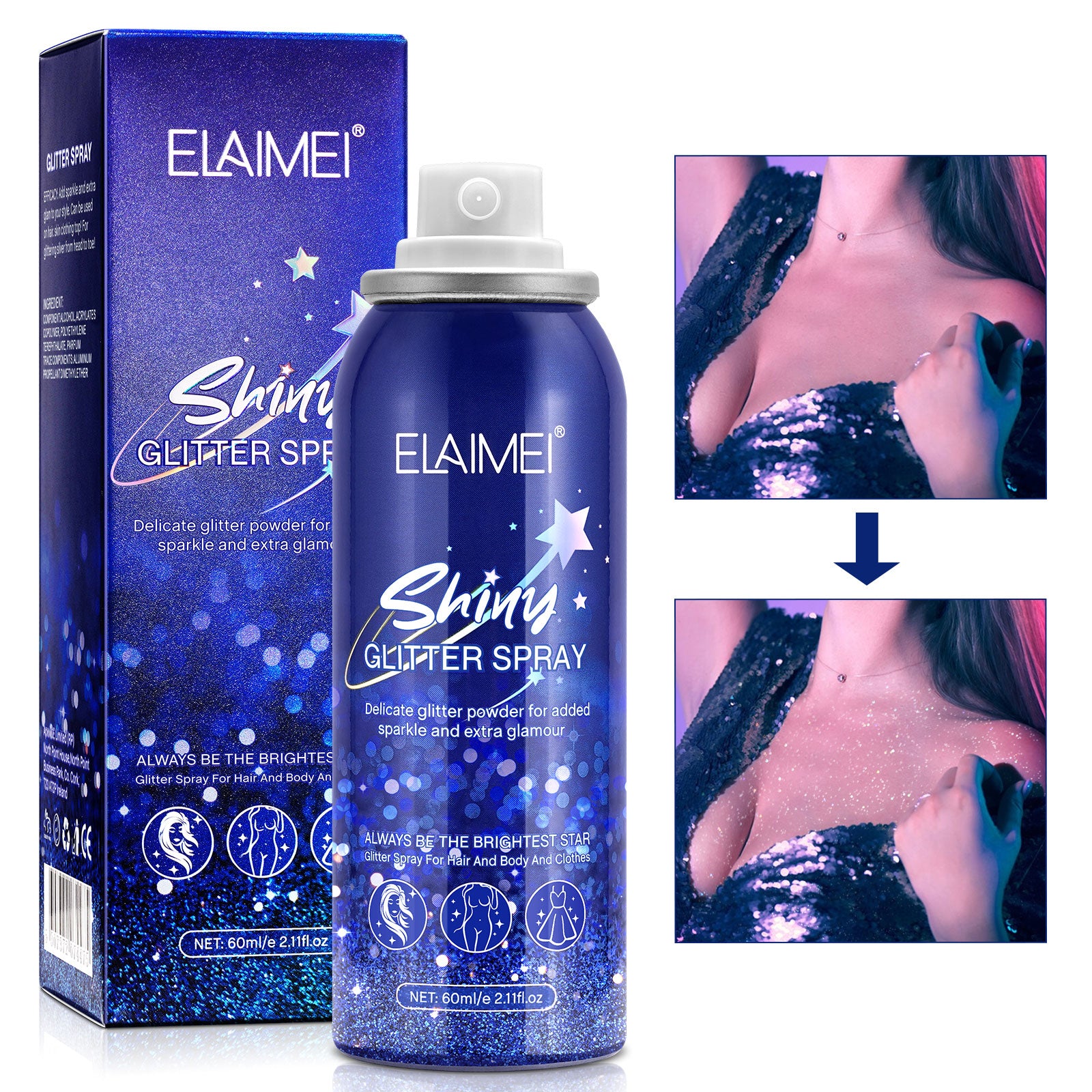 Elaimei Shiny Glitter Spray for Body Hair Makeup