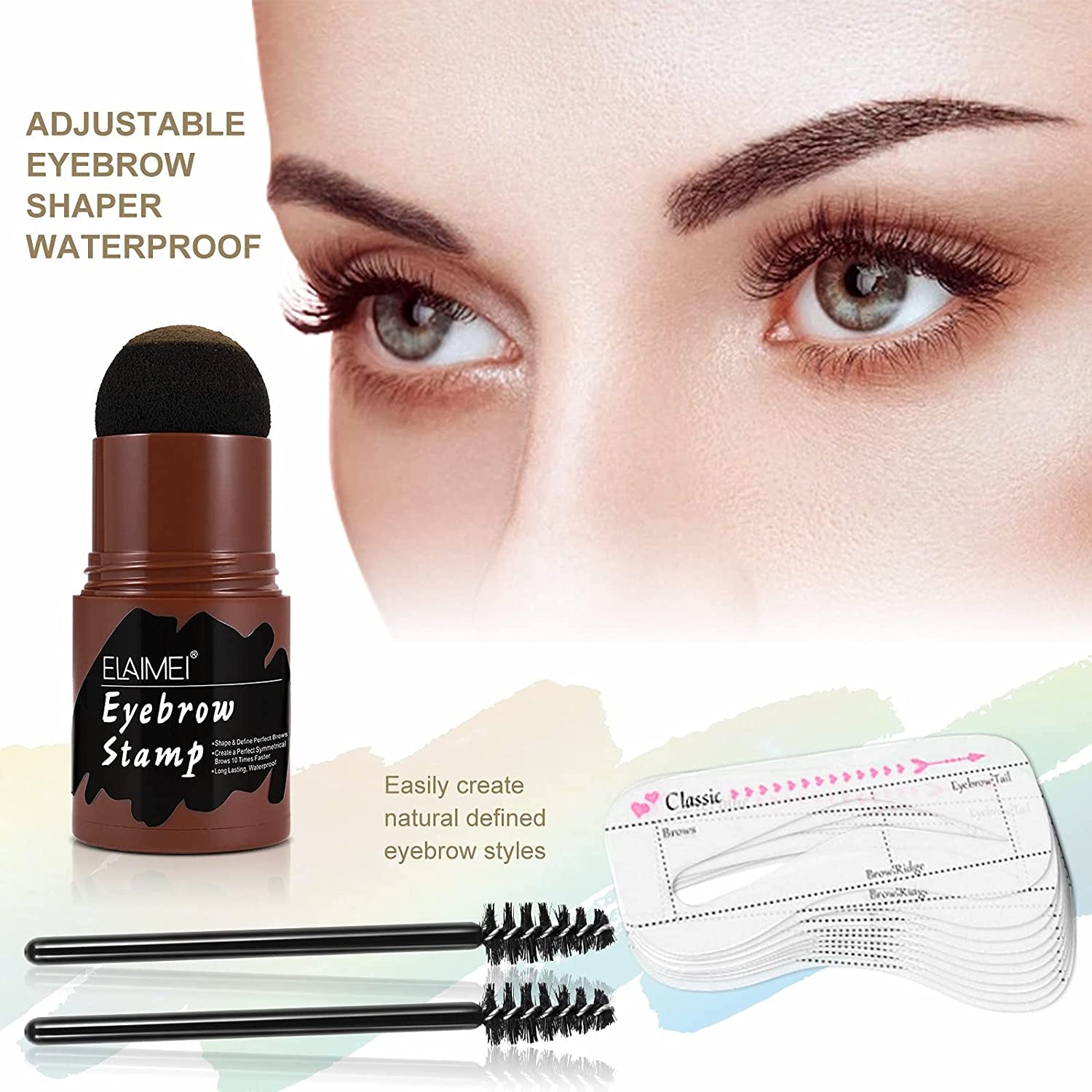 ELAIMEI Dark Brown Eyebrow Stencil Kit