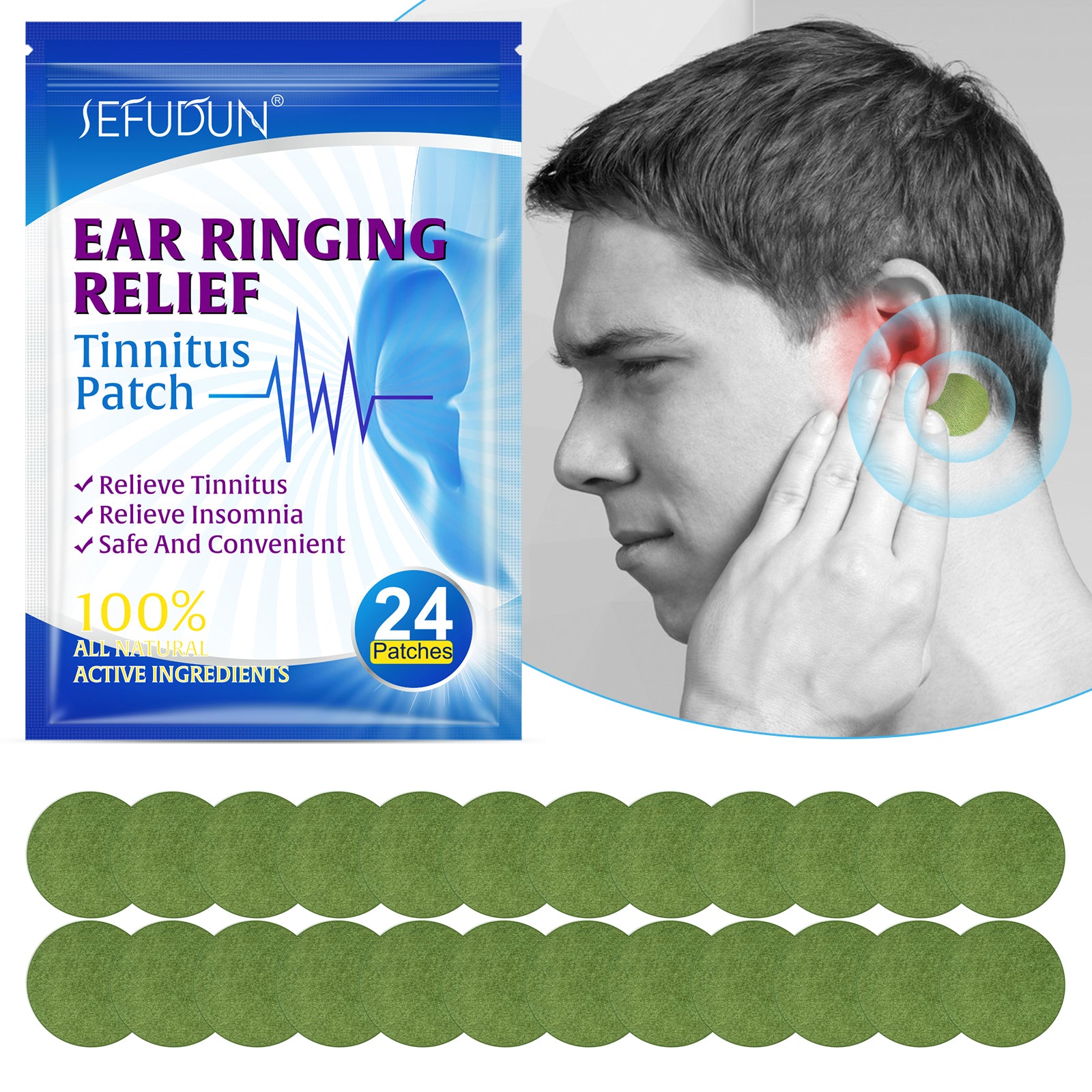 SEFUDUN Ear Ringing Relieving Patches, 24pcs