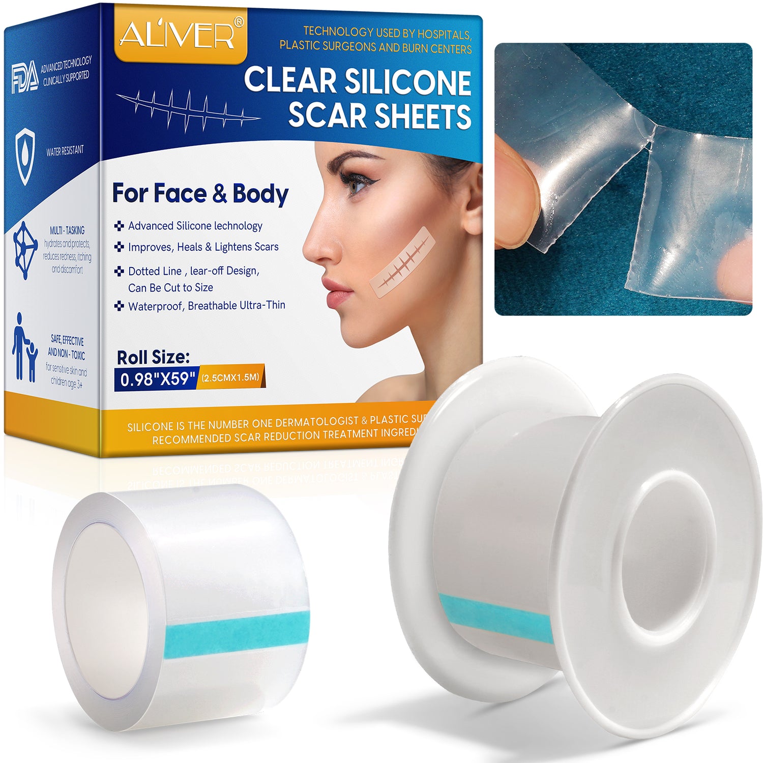 ALIVER Silicone Scar Removal Sheet, 1.5m