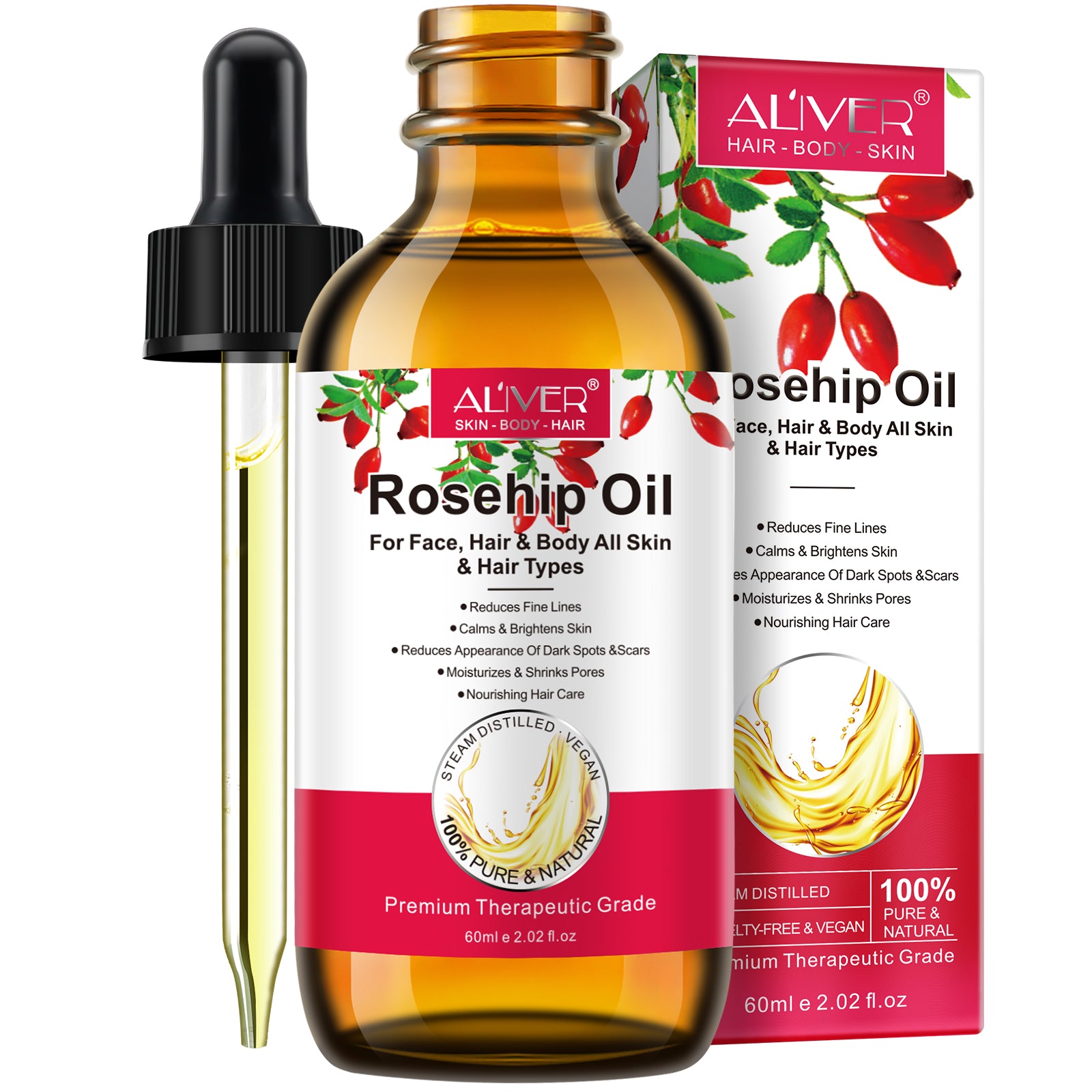 ALIVER Pure Rosehip Oil for Hair, Face & Body, 60ml