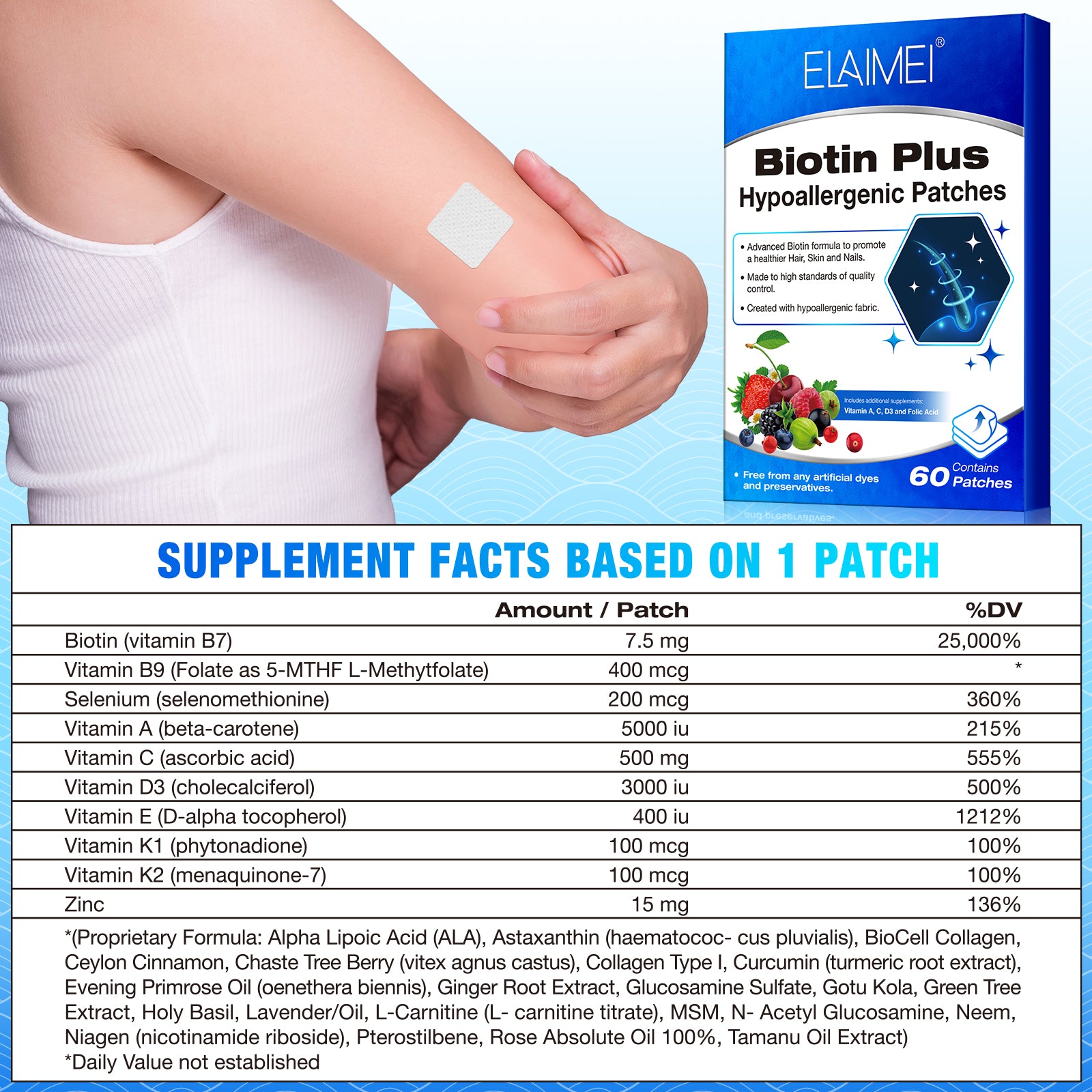 ELAIMEI Biotin Plus Vitamin Patches, 60pcs