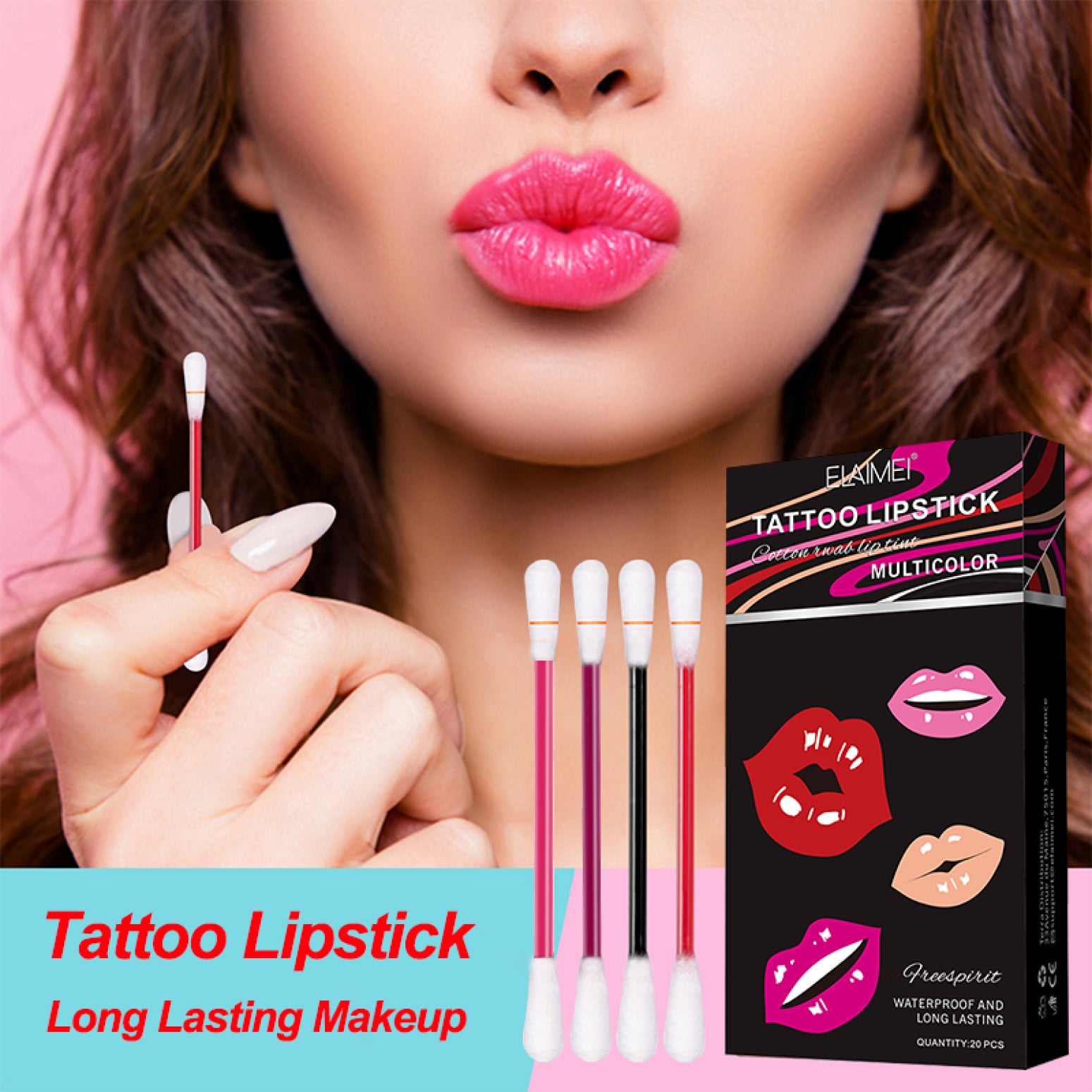 ELAIMEI Elaimei Tattoo Lipstick, Cotton Swab 20pcs