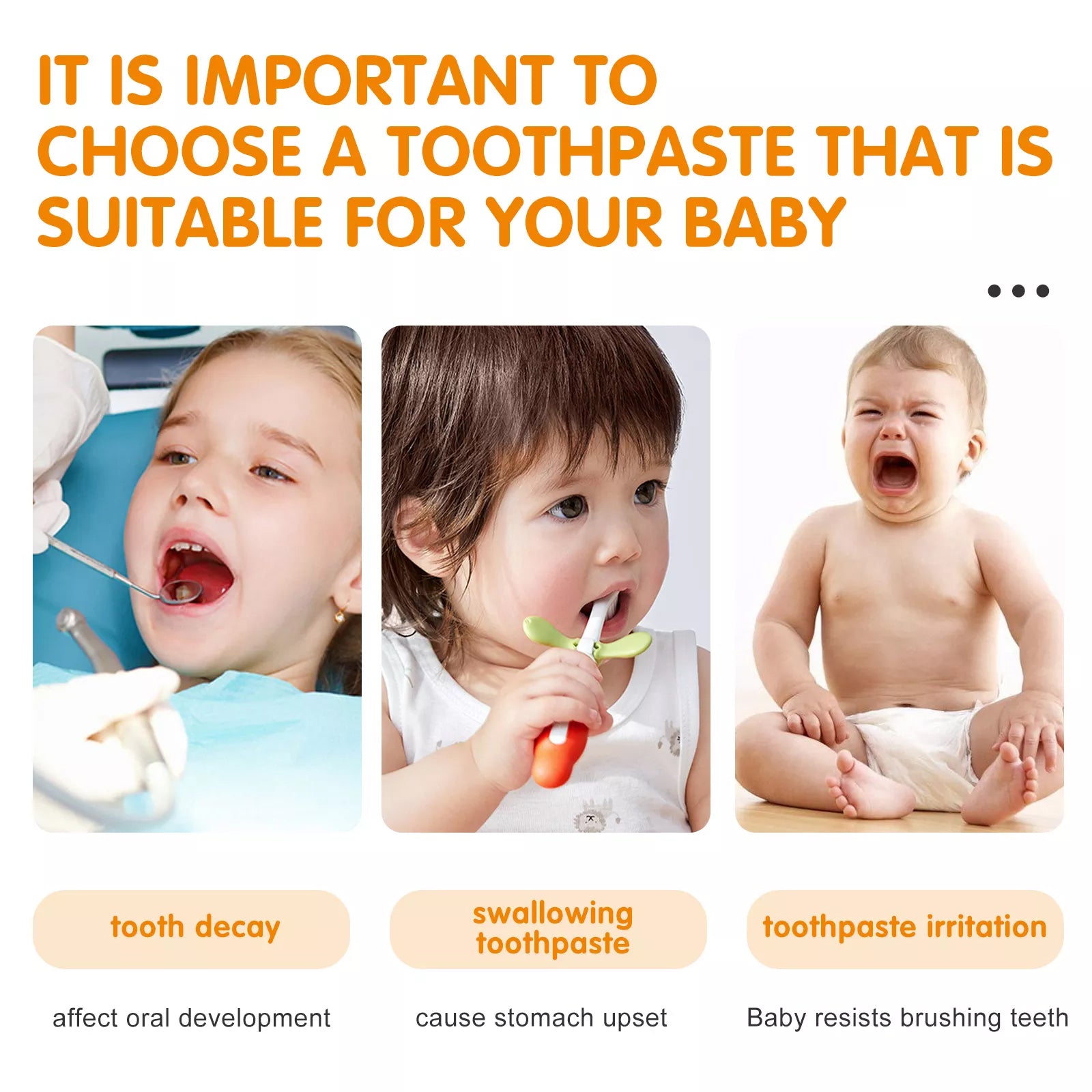 ALIVER Orange Flavor Foam Toothpaste for Kids, 60ml