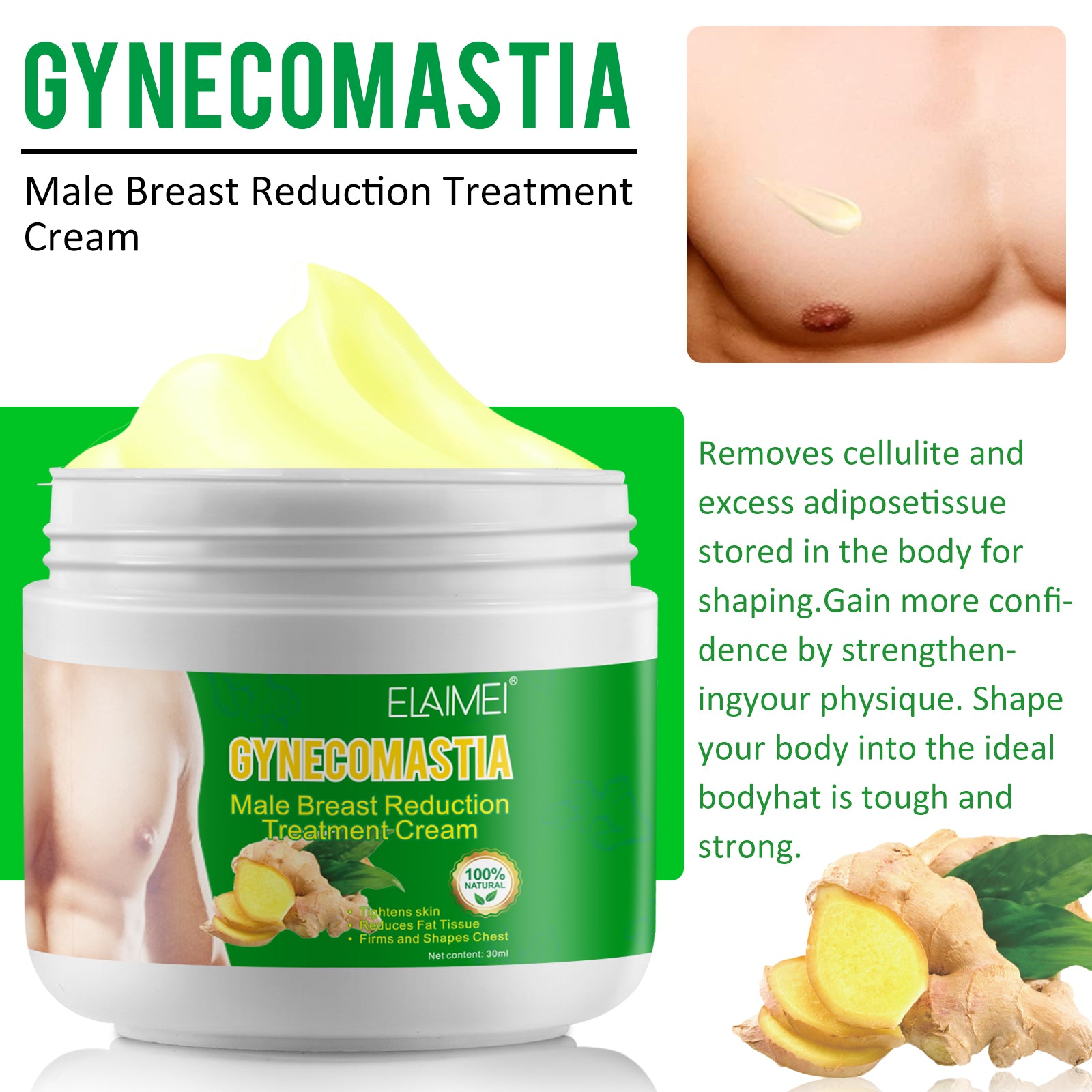ELAIMEI Gynecomastia Male Breast Treatment Cream, 30ml