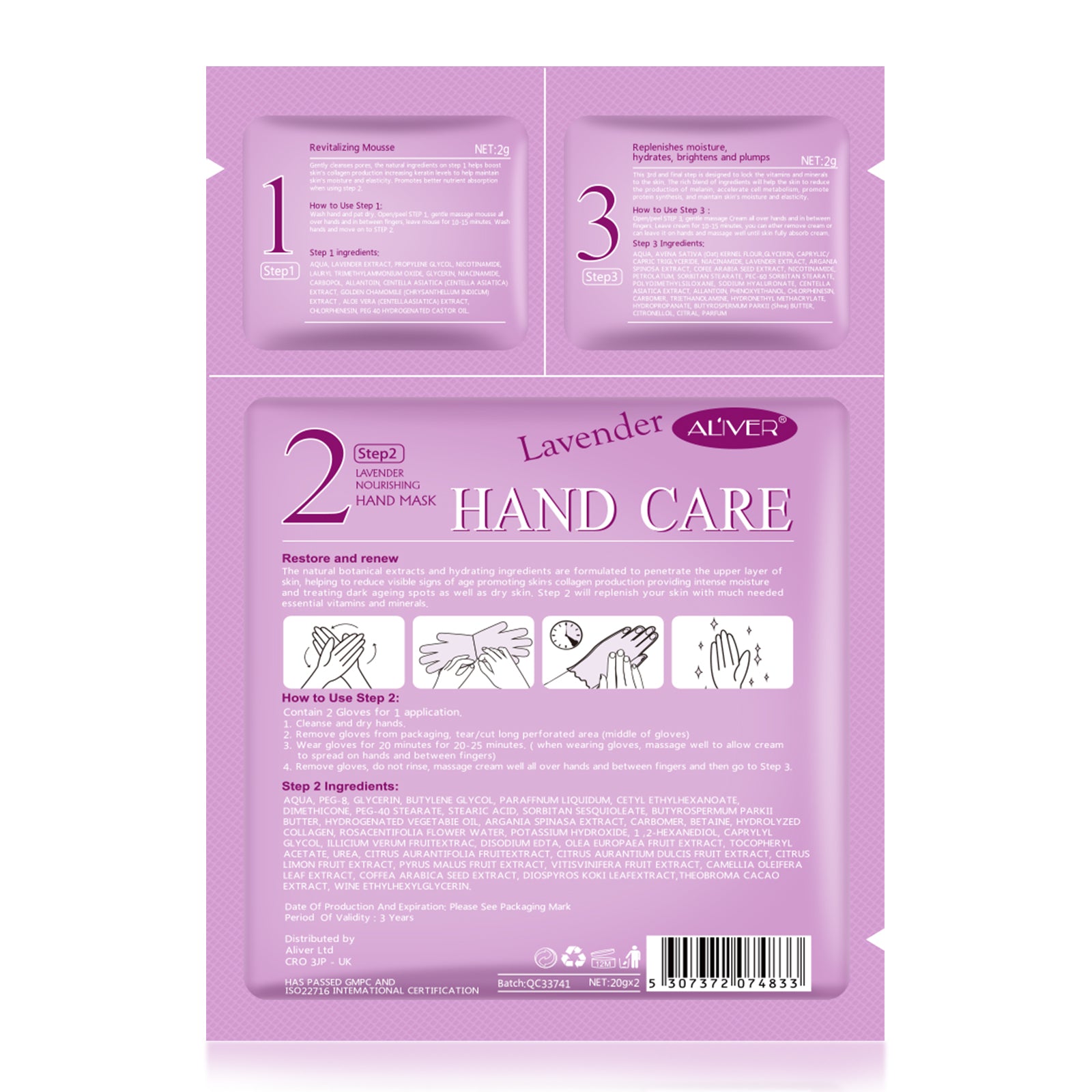 ALIVER Lavender 3in1 Hand Care Repair Mask Set