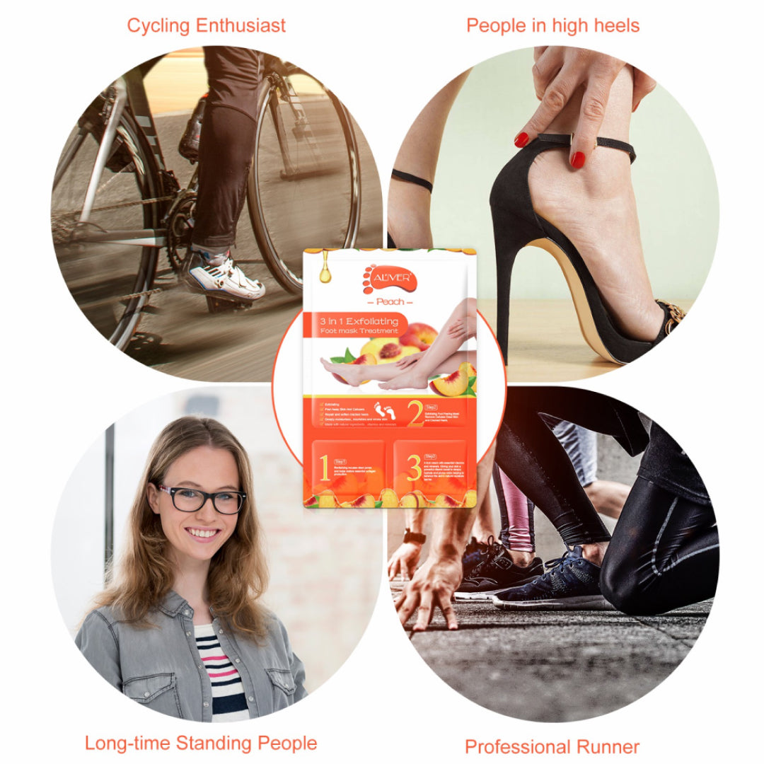 ALIVER Peach Soft Foot Peel Mask, 3in1 Kit