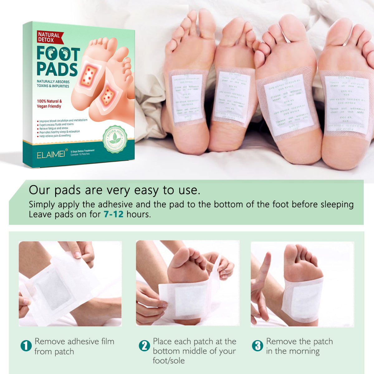 ELAIMEI Adhesive Detox Foot Patches, Toxin Removal Pads (10 pcs)