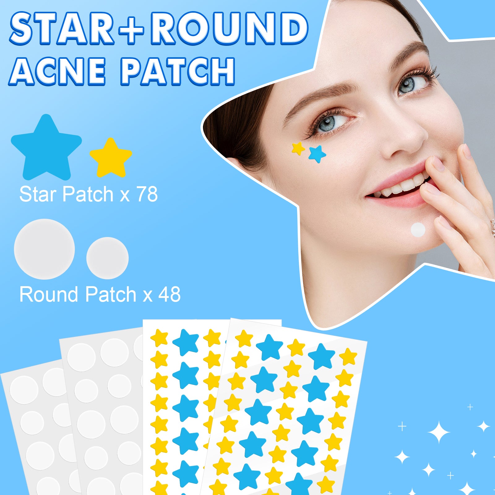 ELAIMEI Stars + Round Pimple Patches, pack of 126pcs (yellow, blue)