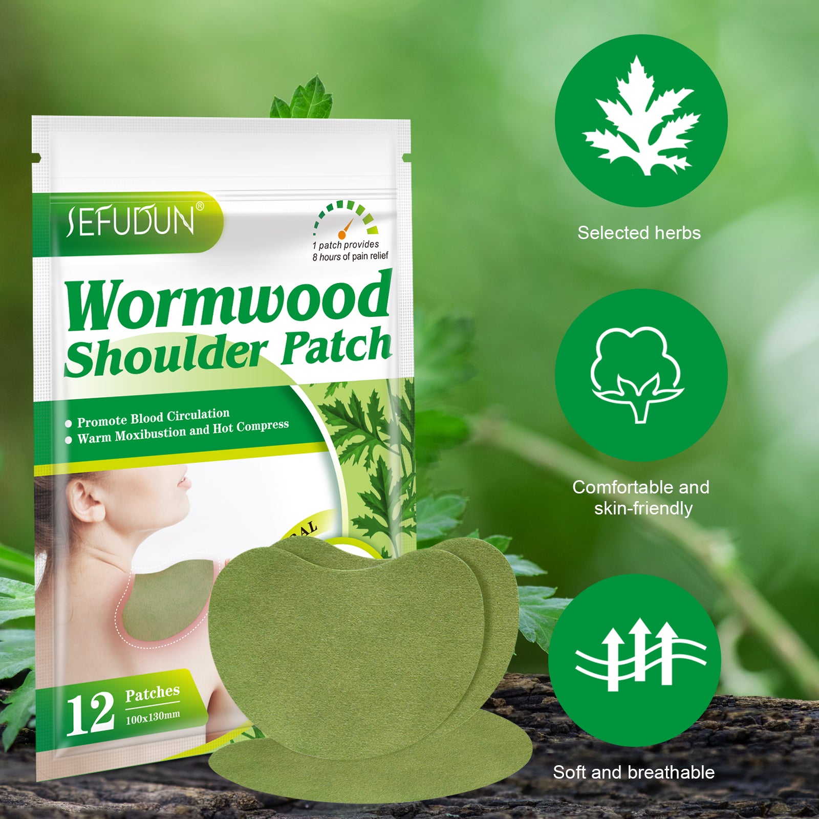 SEFUDUN Wormwood Shoulder Pain Relief Patches, 12pcs