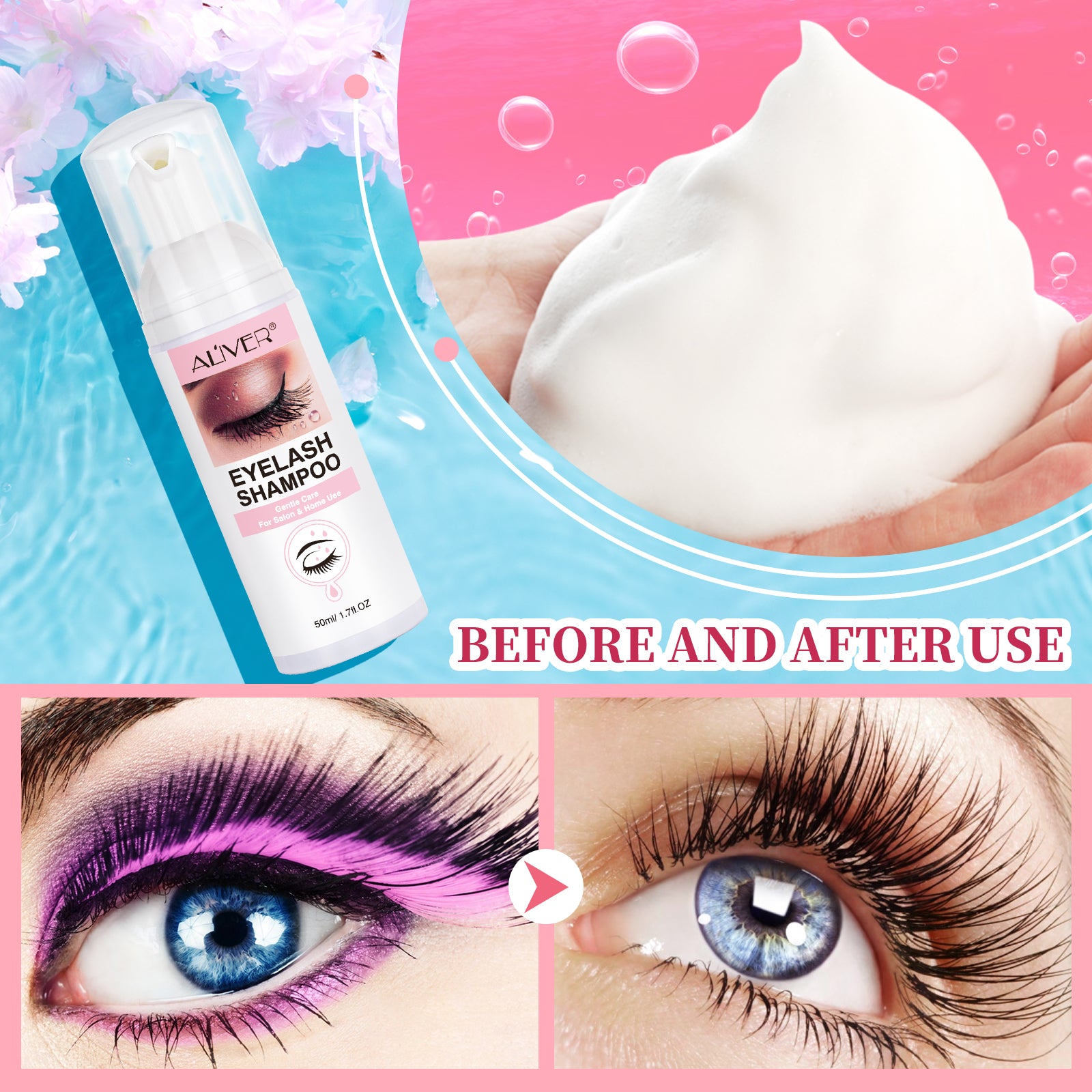 ALIVER Eyelash Shampoo for Lash Extension, 50ml