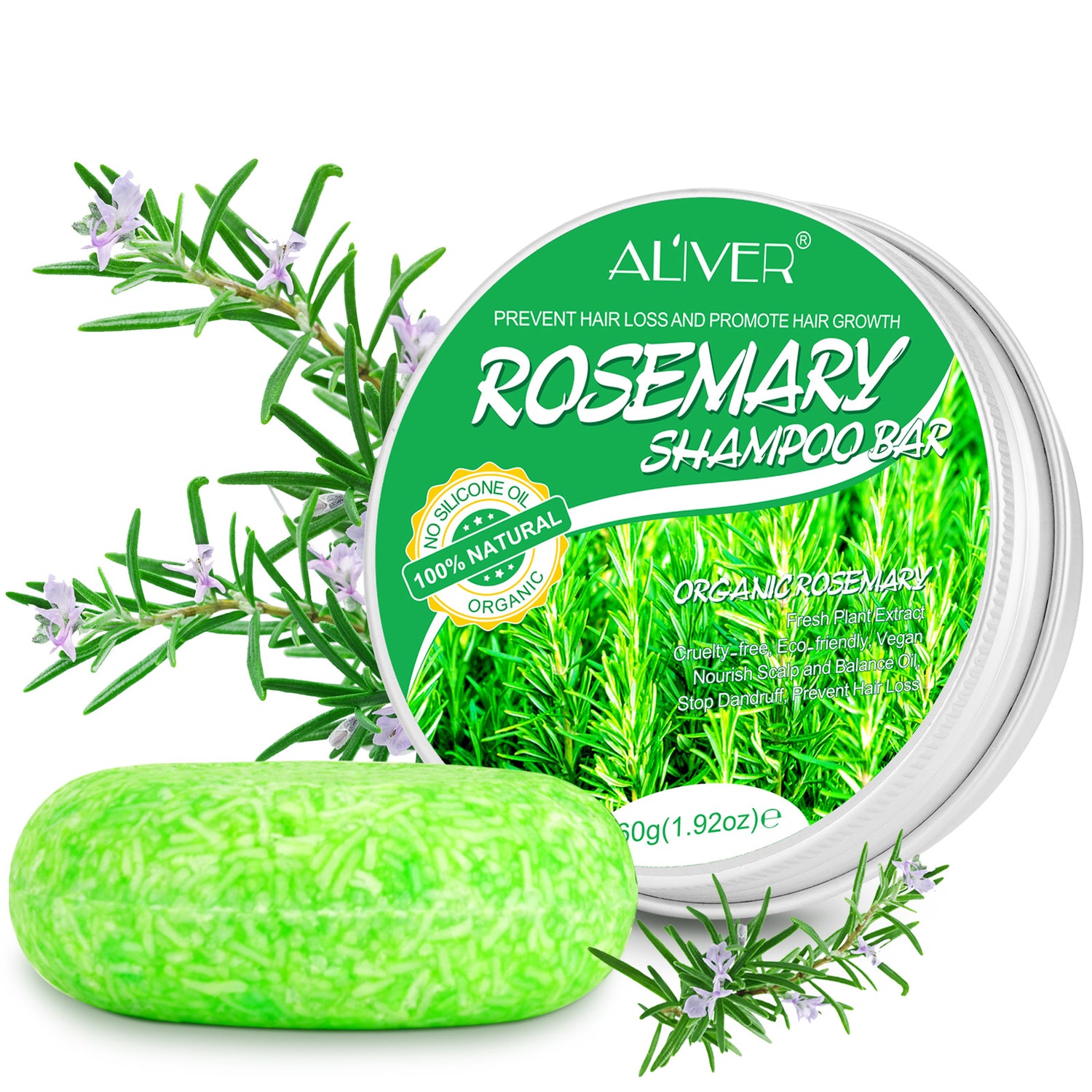 ALIVER Organic Rosemary Hair Growth Shampoo Bar, 60g