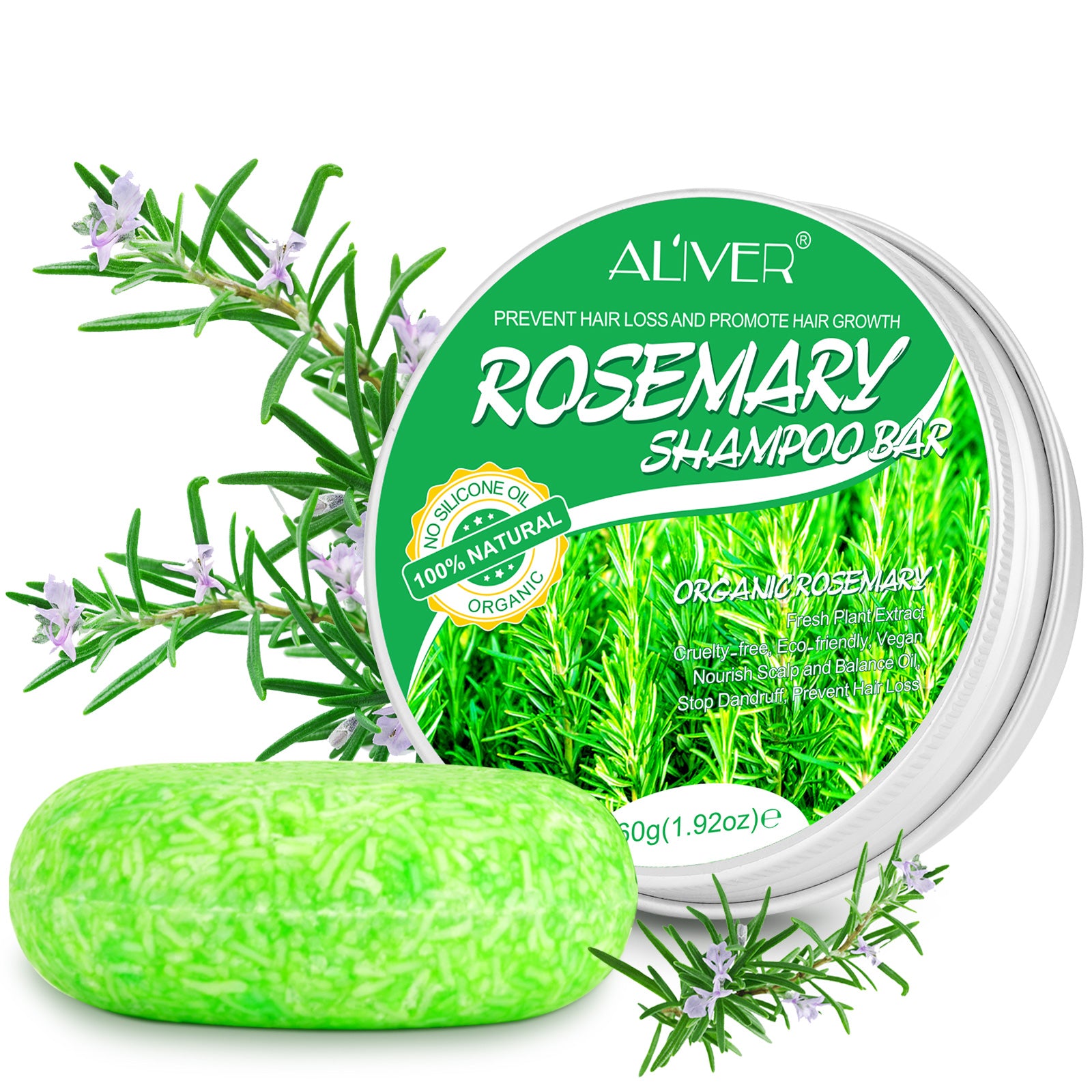 ALIVER Organic Rosemary Hair Growth Shampoo Bar, 60g