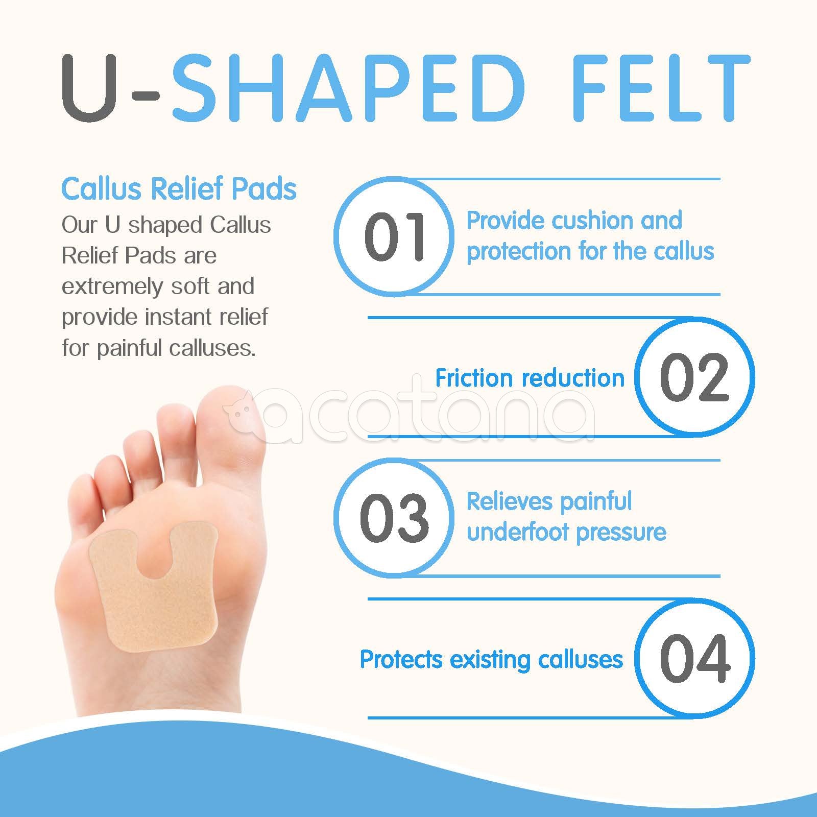 ELAIMEI U-Shaped Felt Callus Pads for Feet Pain Relief & Foot Protection, pack of 48pcs