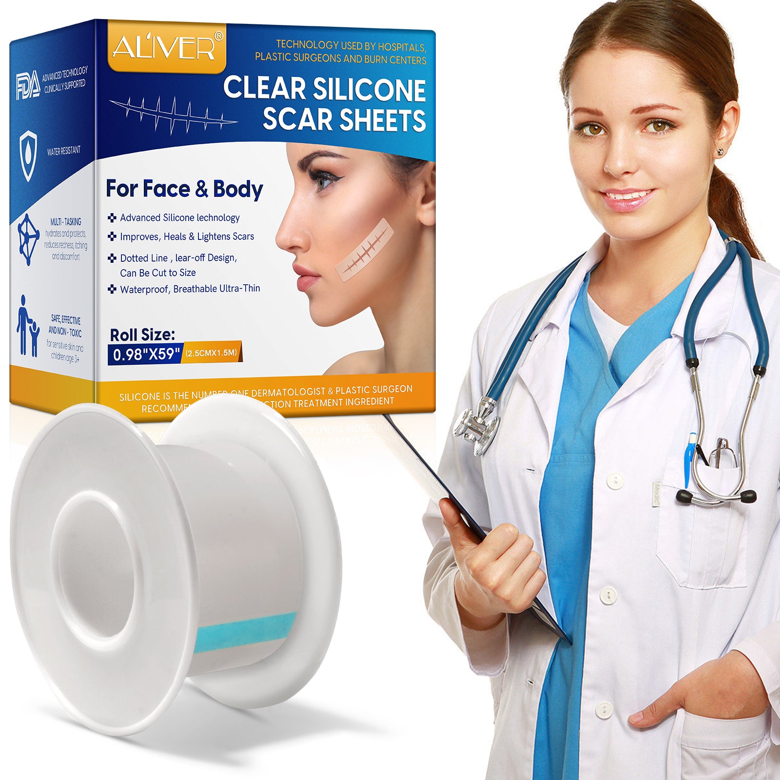 ALIVER Silicone Scar Removal Sheet, 1.5m