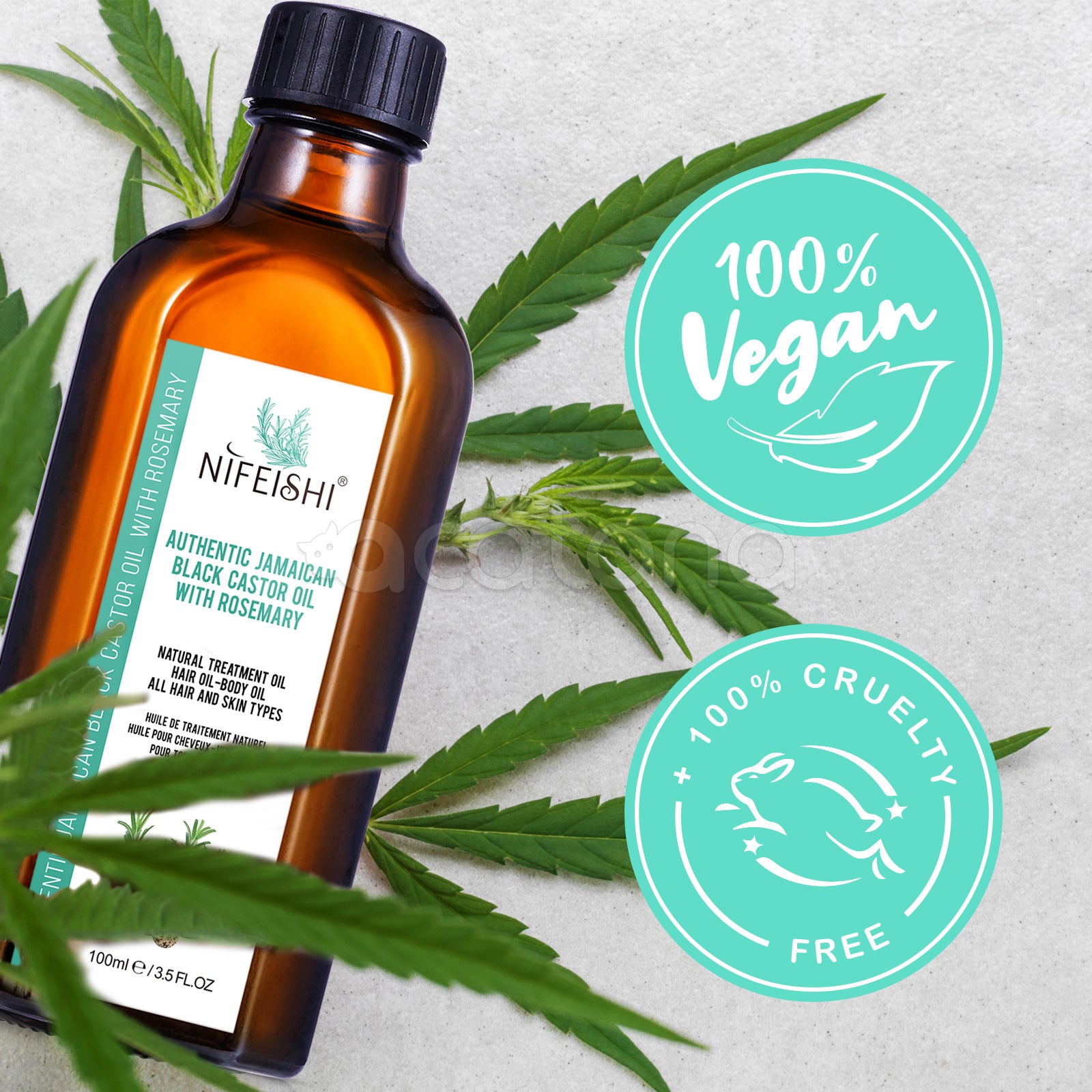 NIFEISHI Authentic Jamaican Black Castor Oil with Rosemary, 100ml