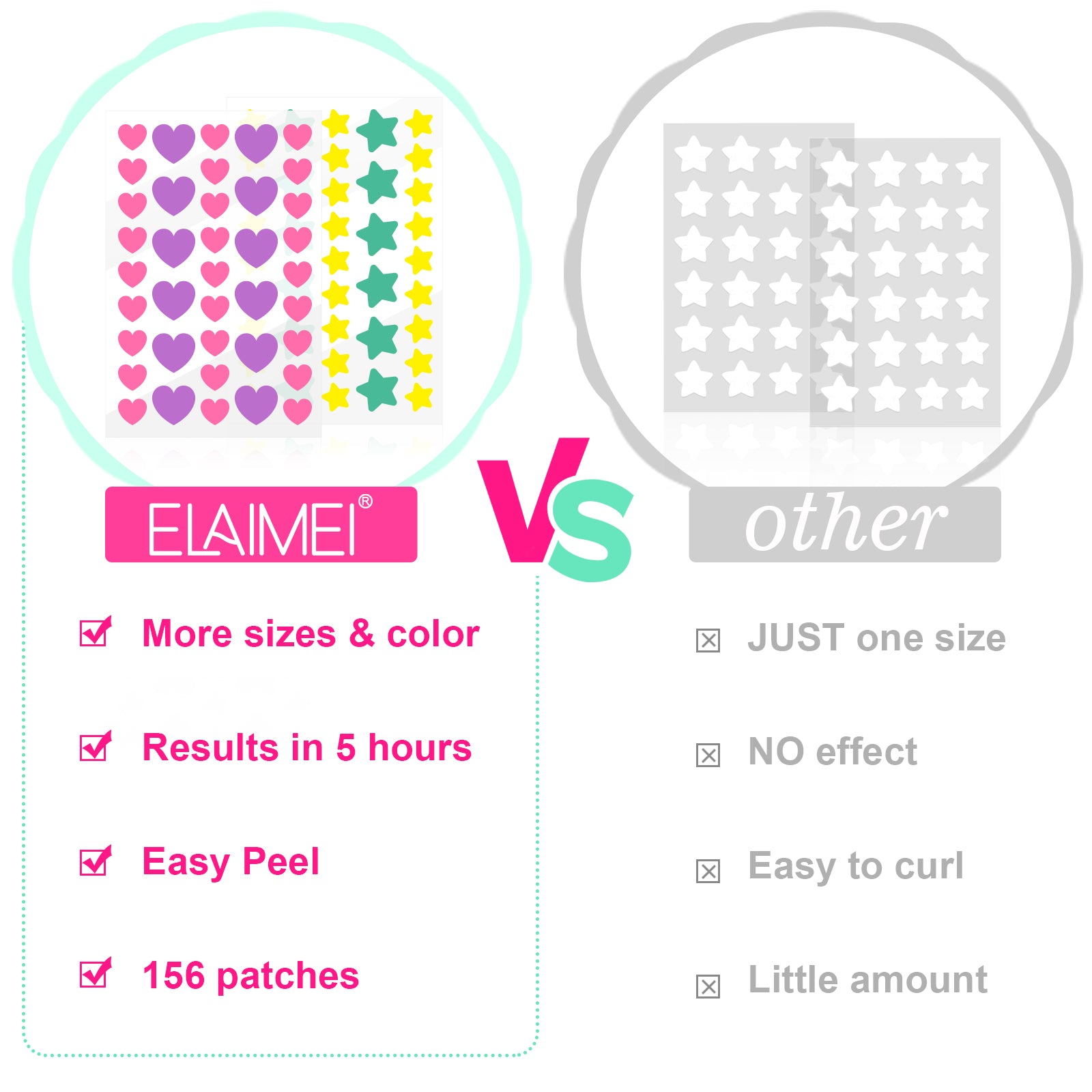 ELAIMEI Stars + Heart Pimple Patches, pack of 156pcs