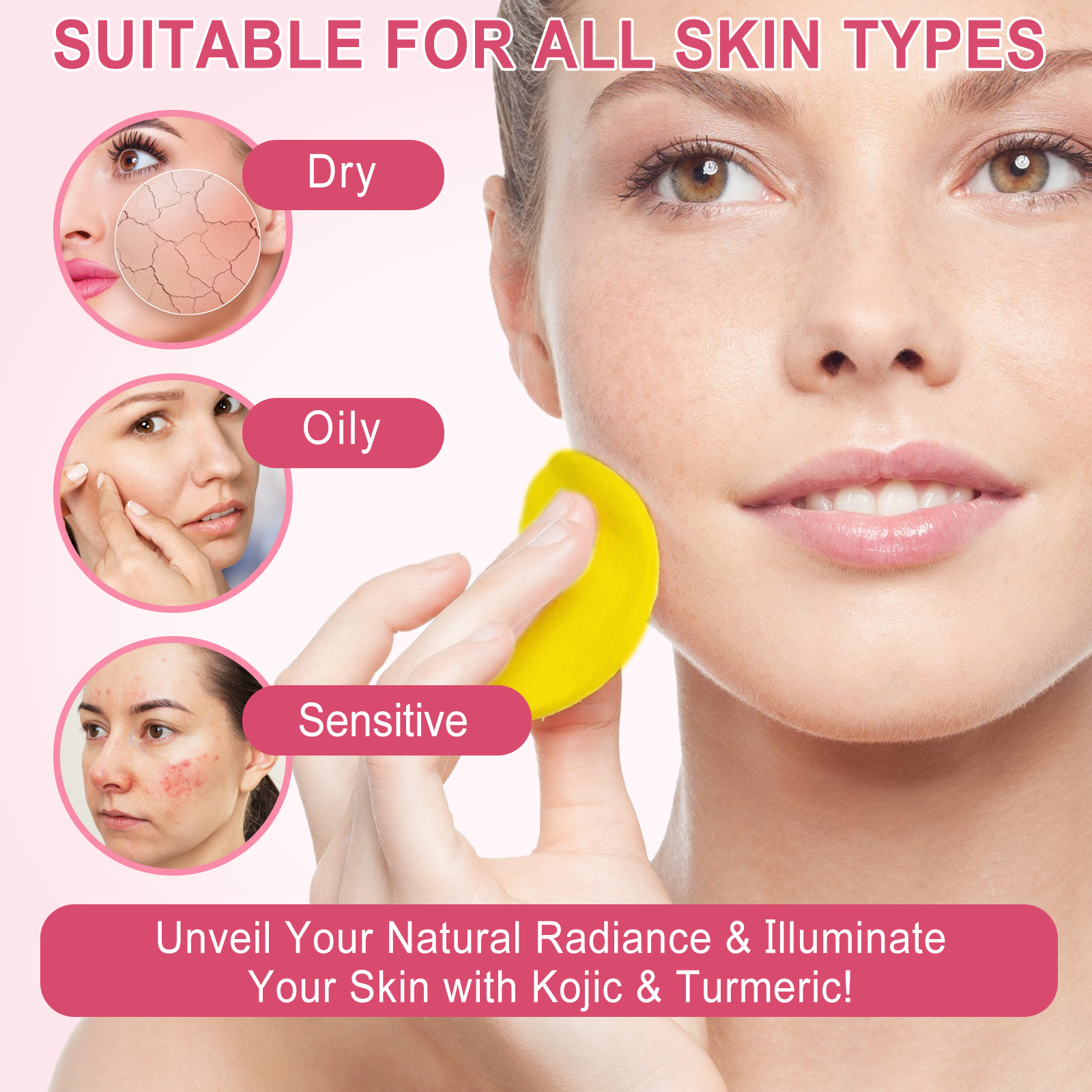 ALIVER Kojic Acid & Turmeric Cleansing Pads for Dark Spots, 40pcs