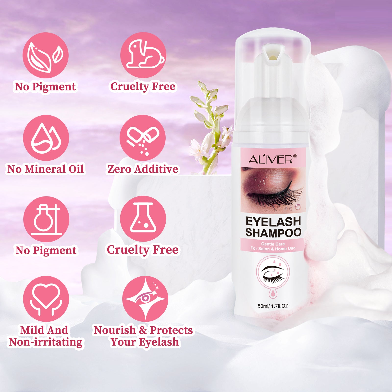 ALIVER Eyelash Shampoo for Lash Extension, Kit