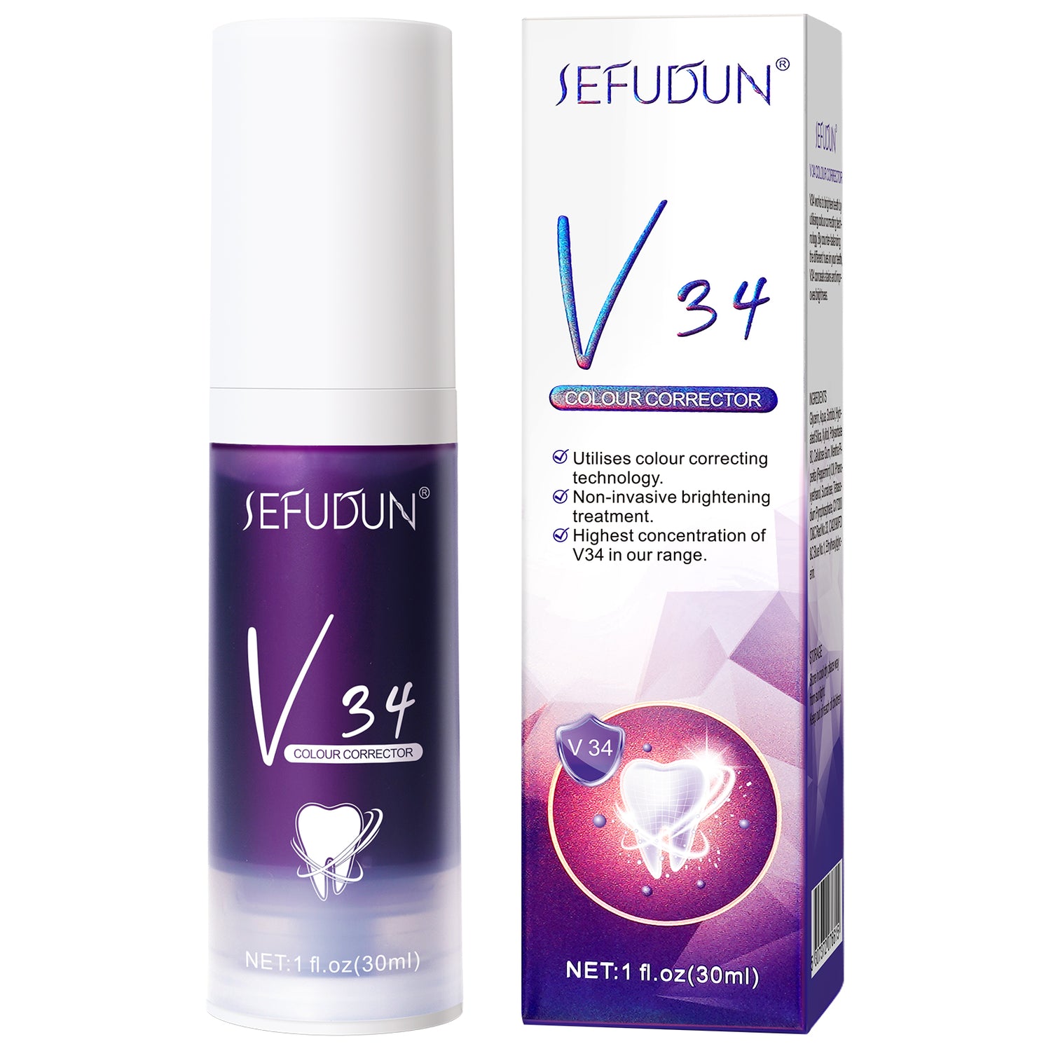 SEFUDUN V34 Color Corrector Whitening ToothPaste, 30ml