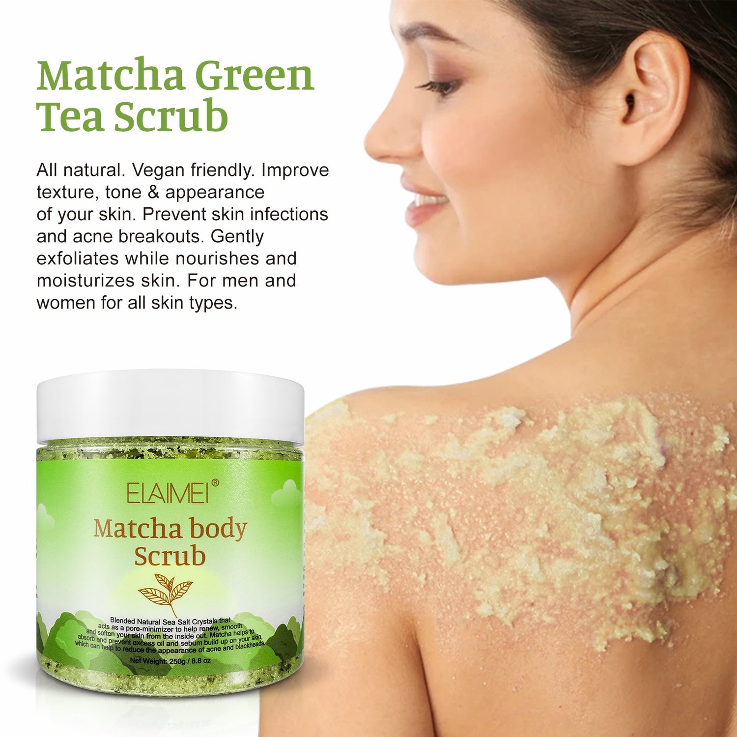 ELAIMEI Exfoliating Matcha Body Scrub, 250g
