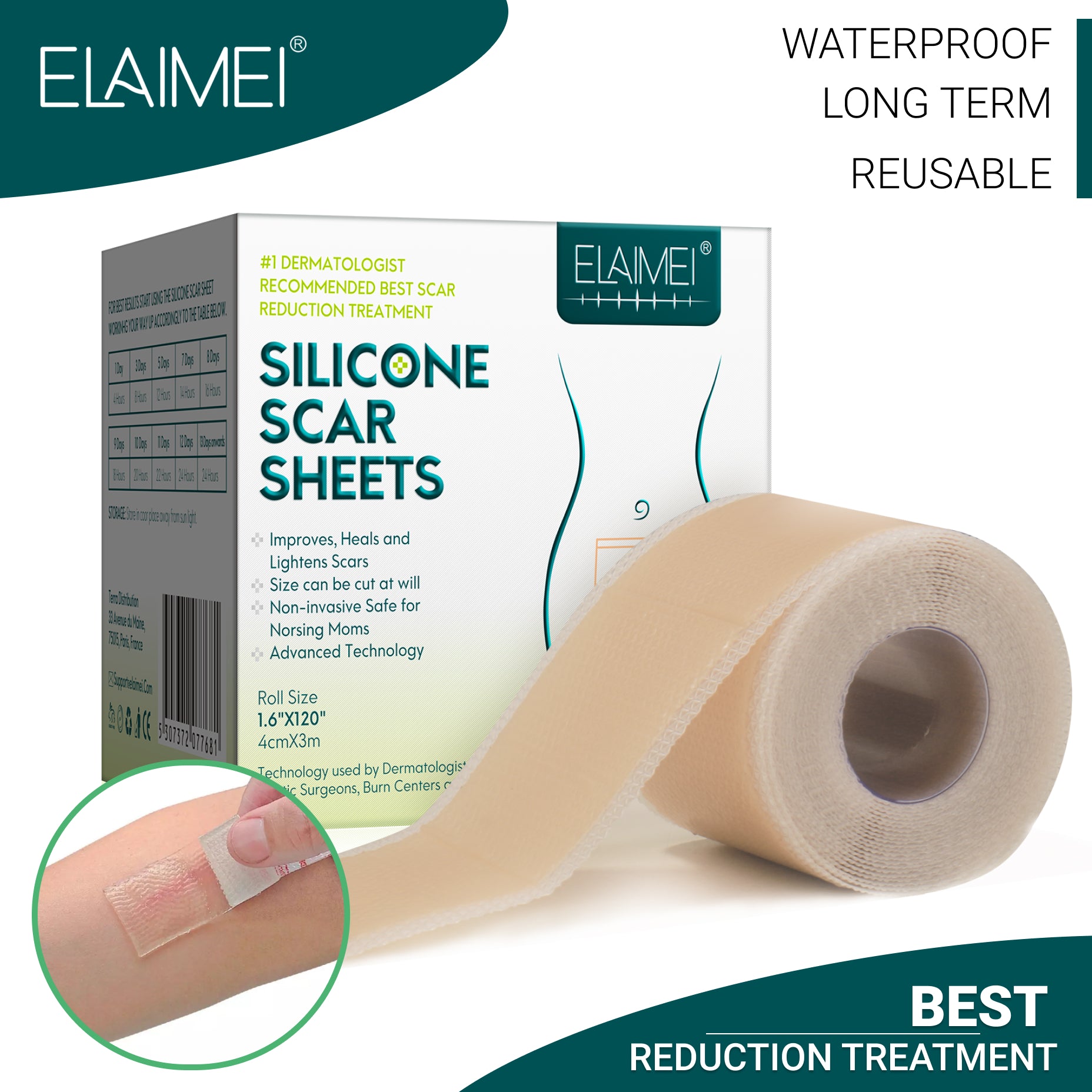 ELAIMEI Silicone Scar Removal Sheets, Roll Tape 3m