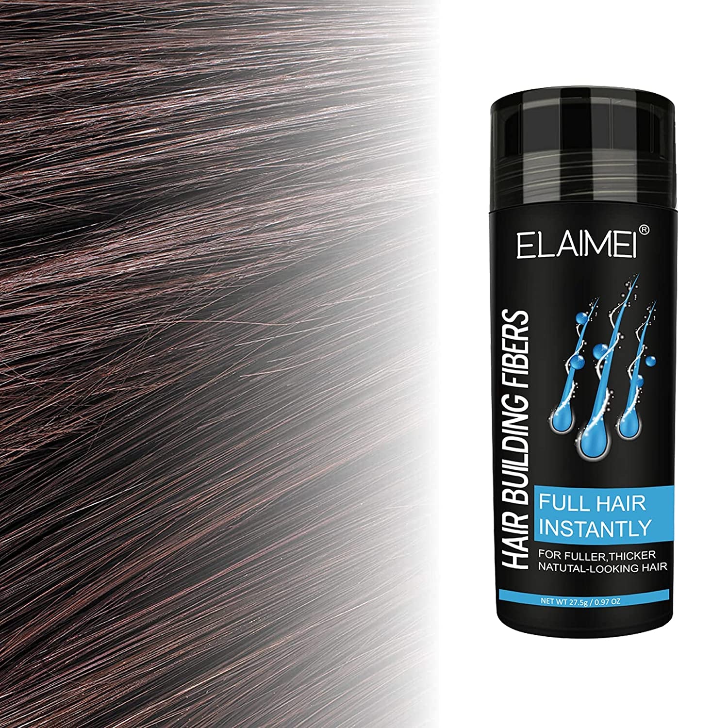 ELAIMEI Hair Loss Building Fibers, 27.5 g (Medium Brown)